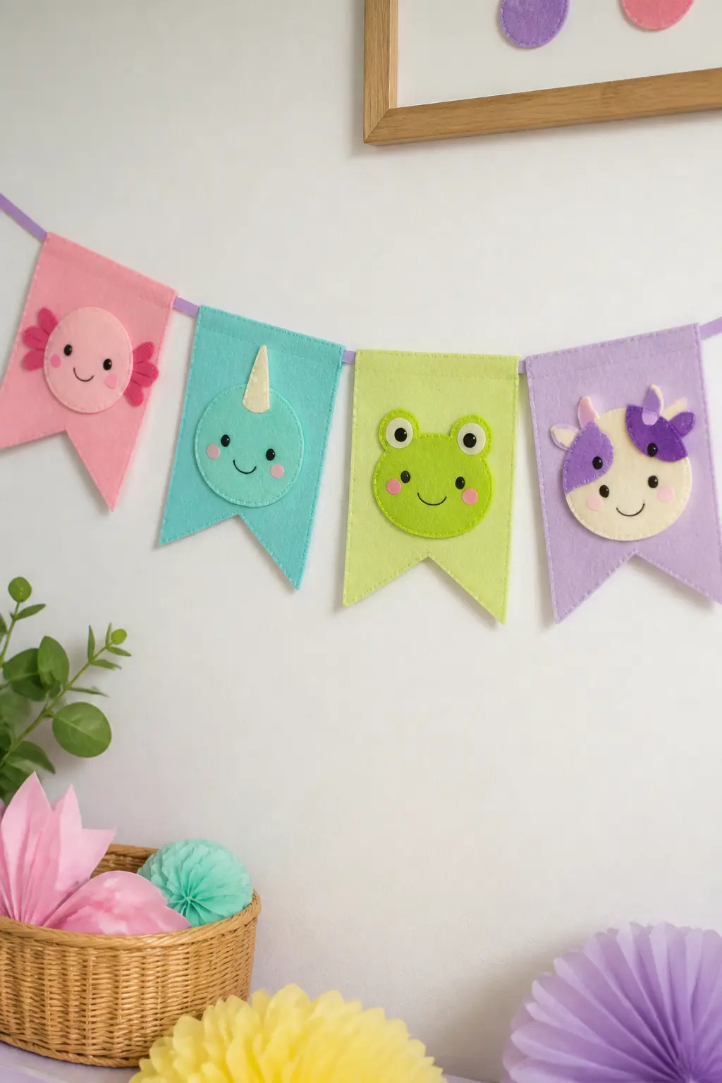 Character Name Banner — Skip the generic 'Happy Birthday' banner and commission or print a felt pennant banner featuring the birthday child's favourite
