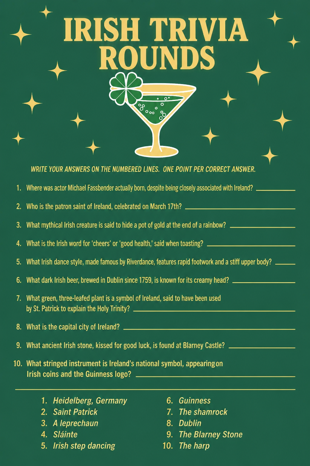 Irish Trivia Rounds printable