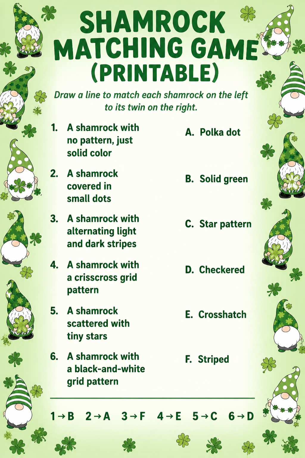 Shamrock Matching Game (printable) printable