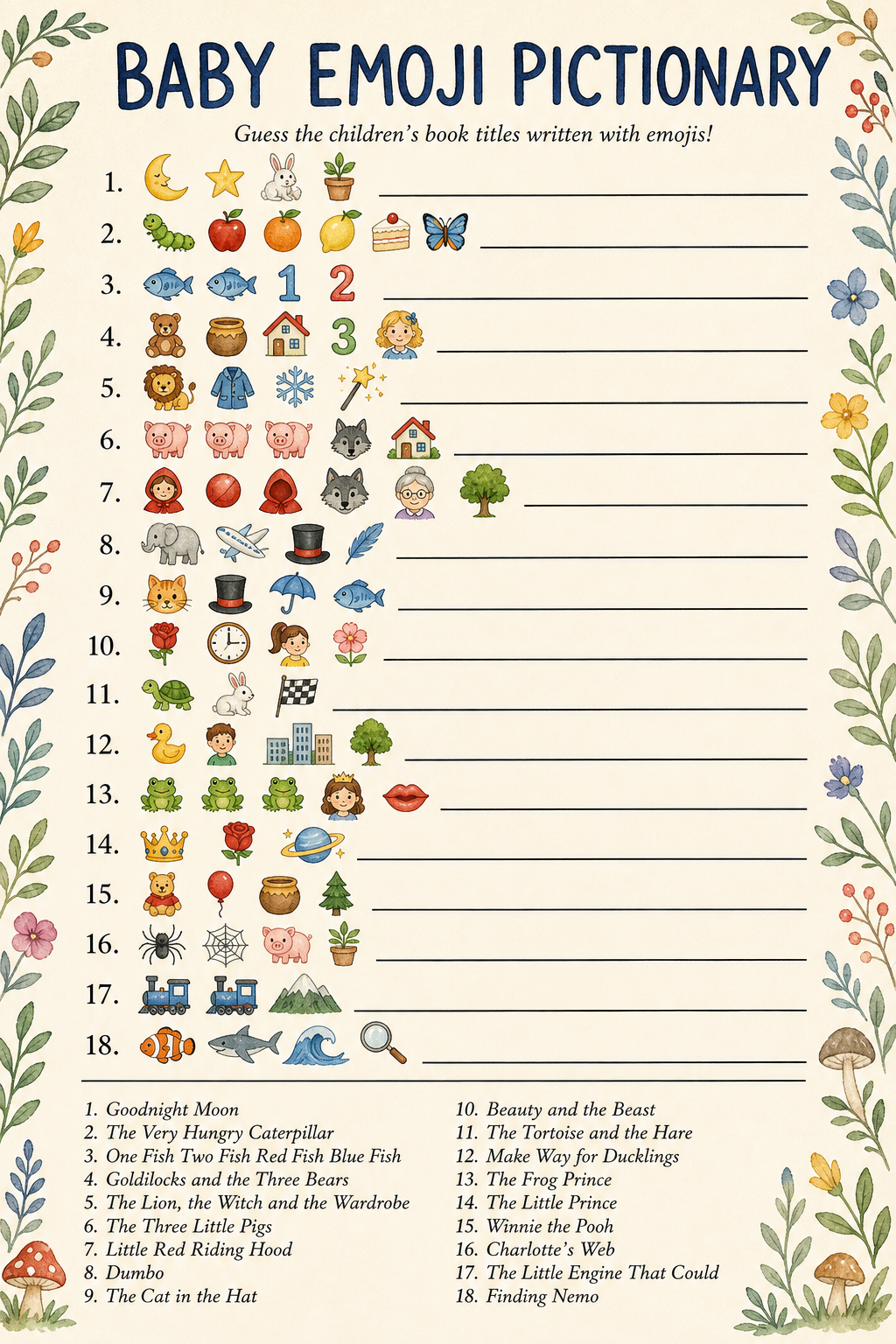 Baby Emoji Pictionary printable