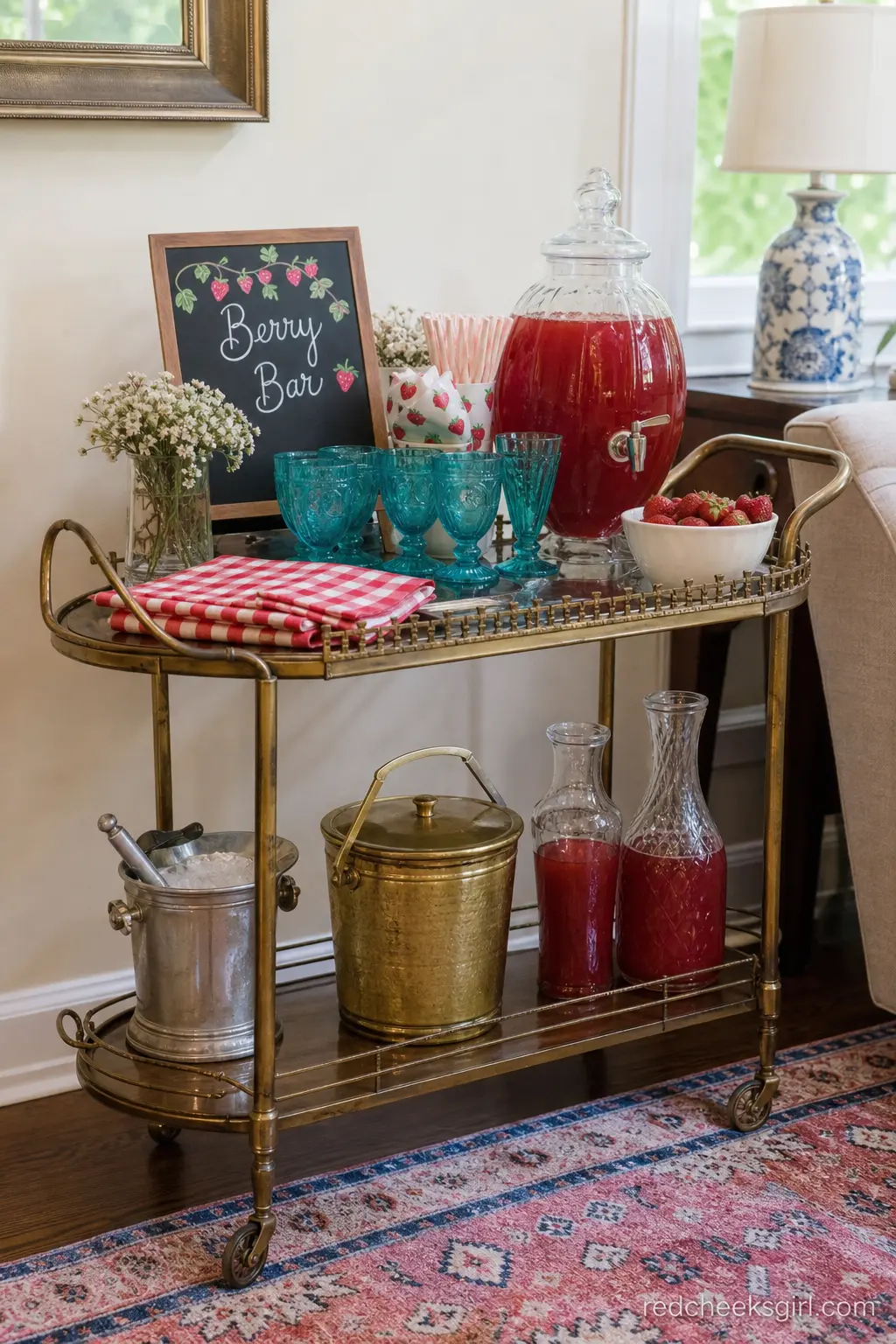 Vintage Bar Cart Berry Bar — A bar cart pulled into a corner of the living room does more decorating per square foot than almost anything else you can buy.