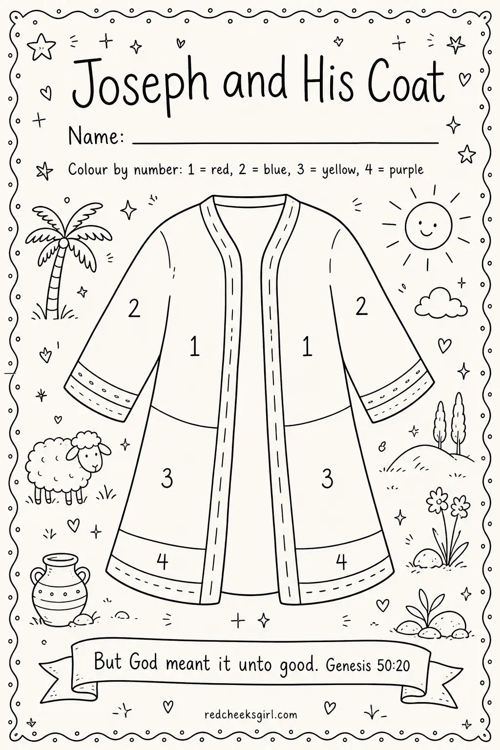 The Coat of Many Colours, Colour by Number printable sheet — Fits the Joseph unit and works well as a take-home sheet since the finished coat looks good pinned