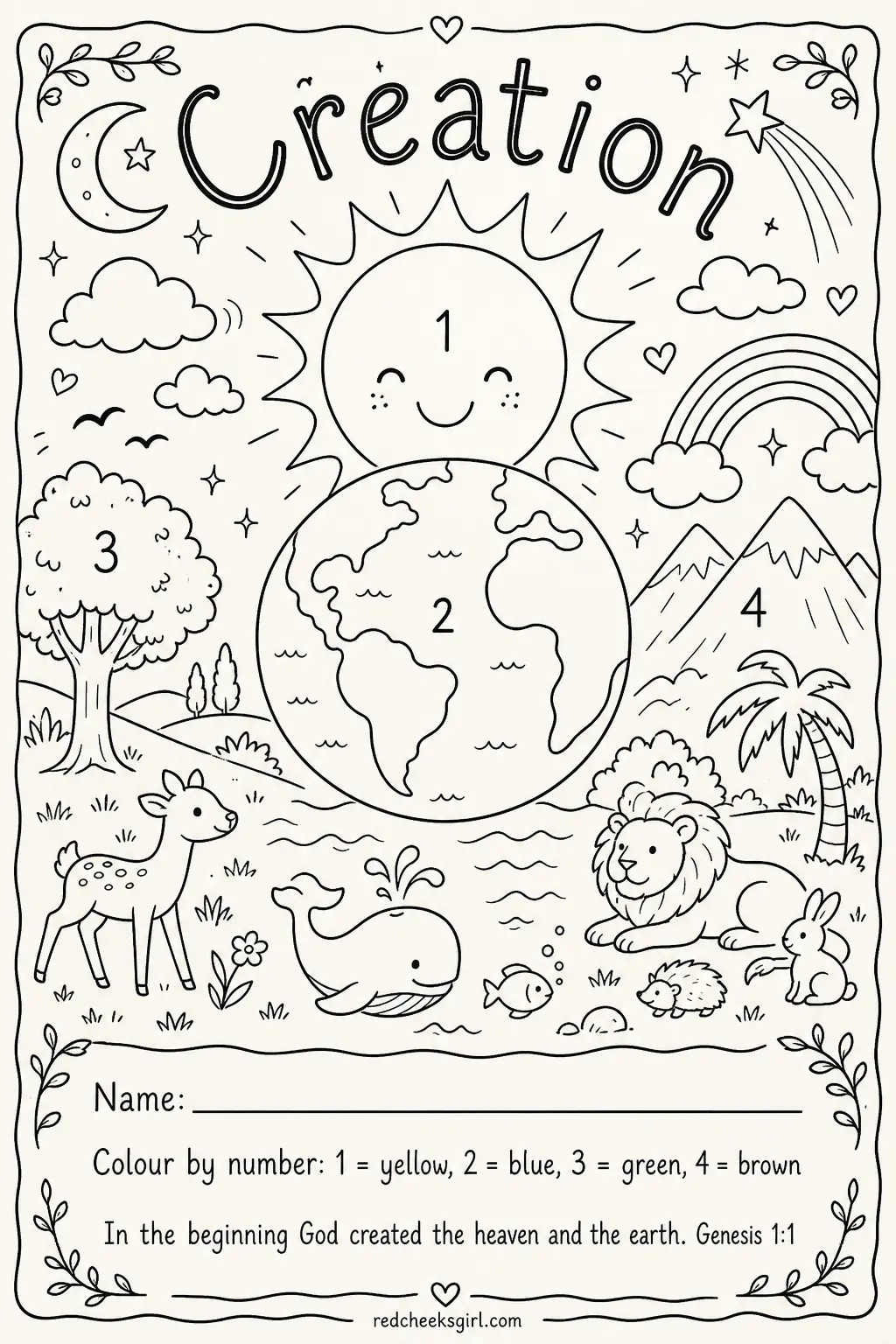 The Colour-by-Number Creation Scene printable sheet — Good for the opening week of any Genesis unit, and gentle enough for the youngest children in a mixed
