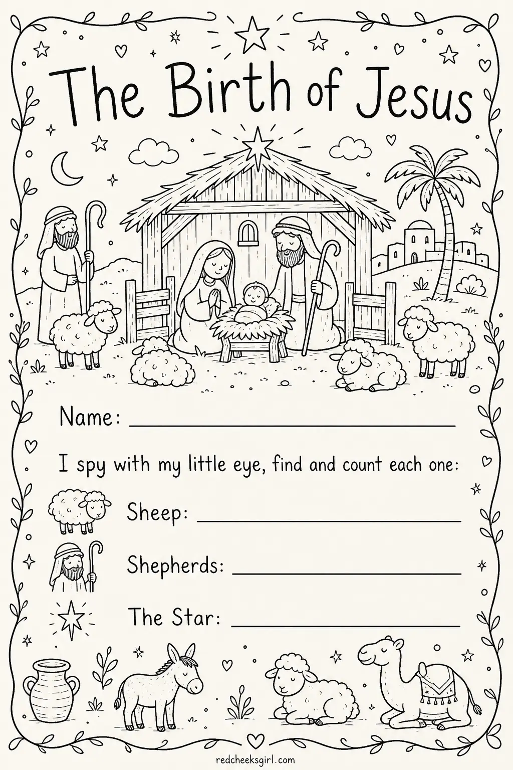 I Spy at the Manger printable sheet — The obvious sheet for the Christmas lesson, and busy enough to hold attention through a longer story time. Sunday school