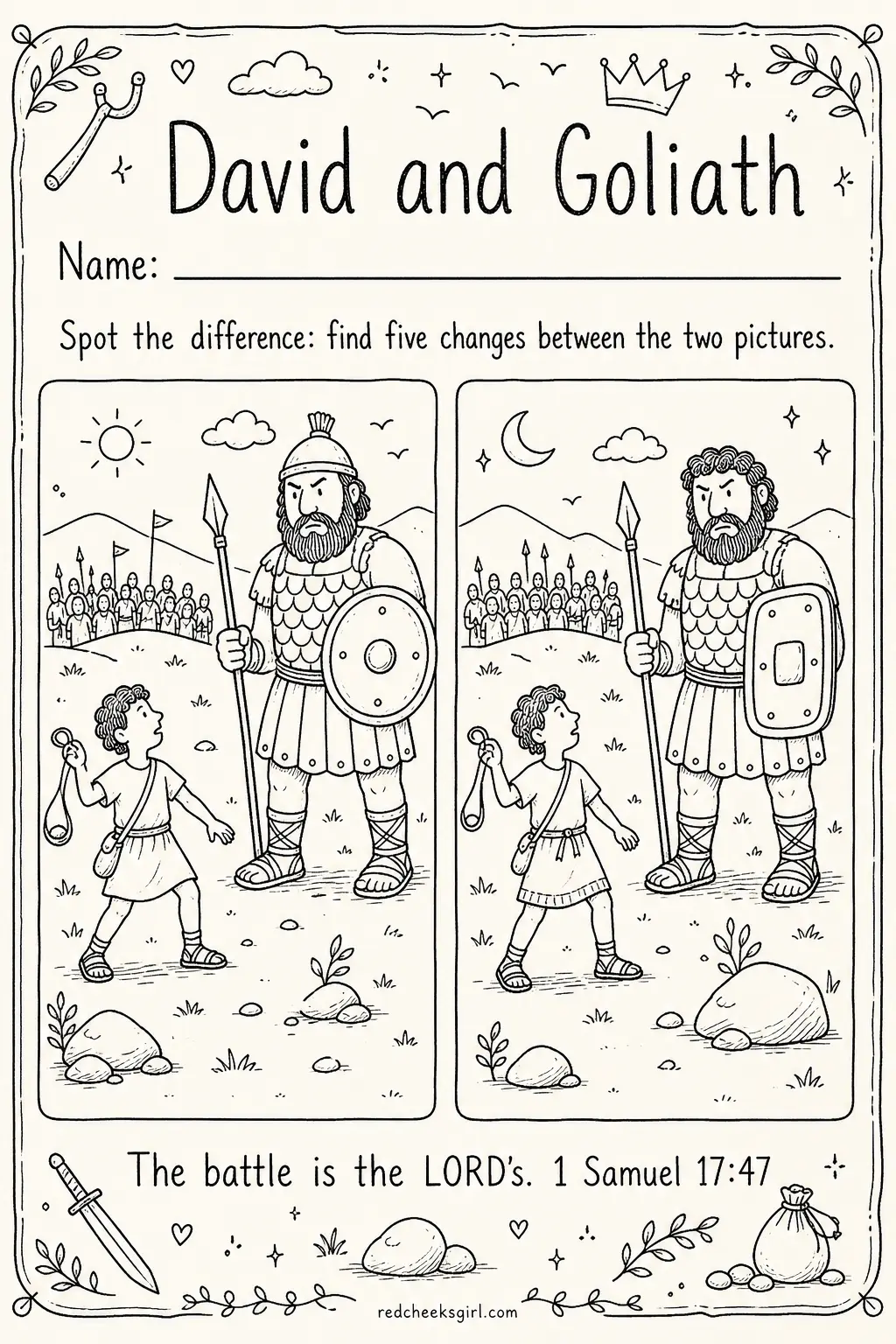 Spot the Difference in David's Camp printable sheet — Best for the kids who finish everything first and start bothering their neighbours, since spot the