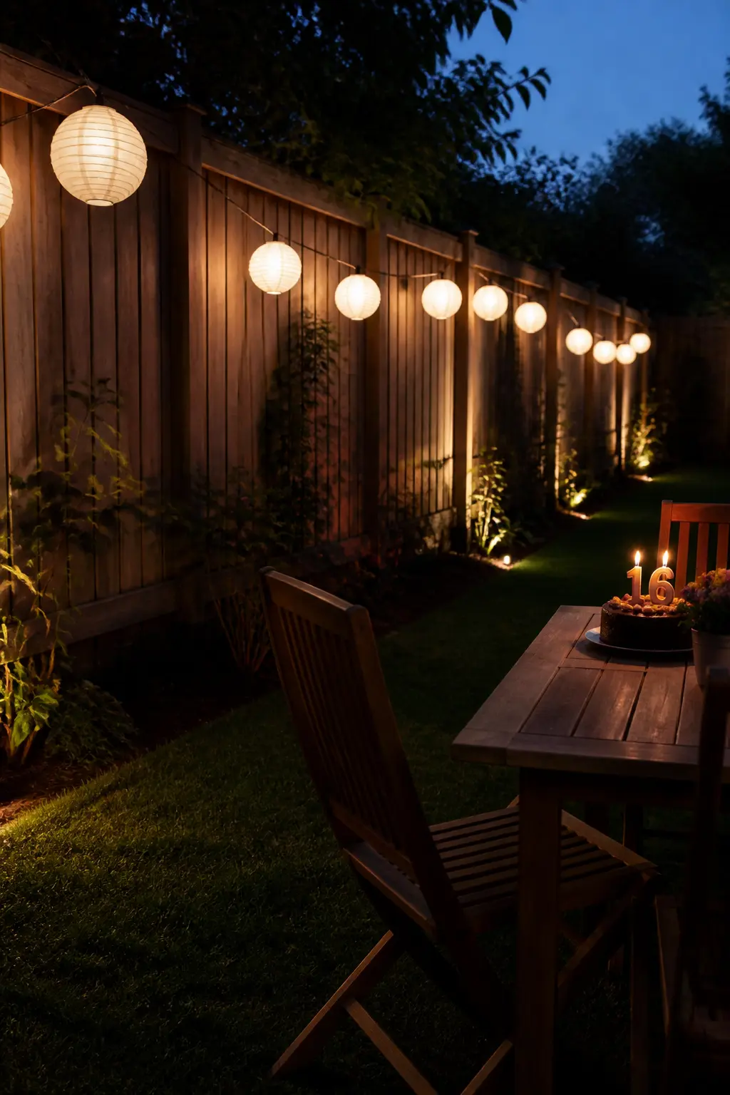 Garden Lanterns Along the Fence