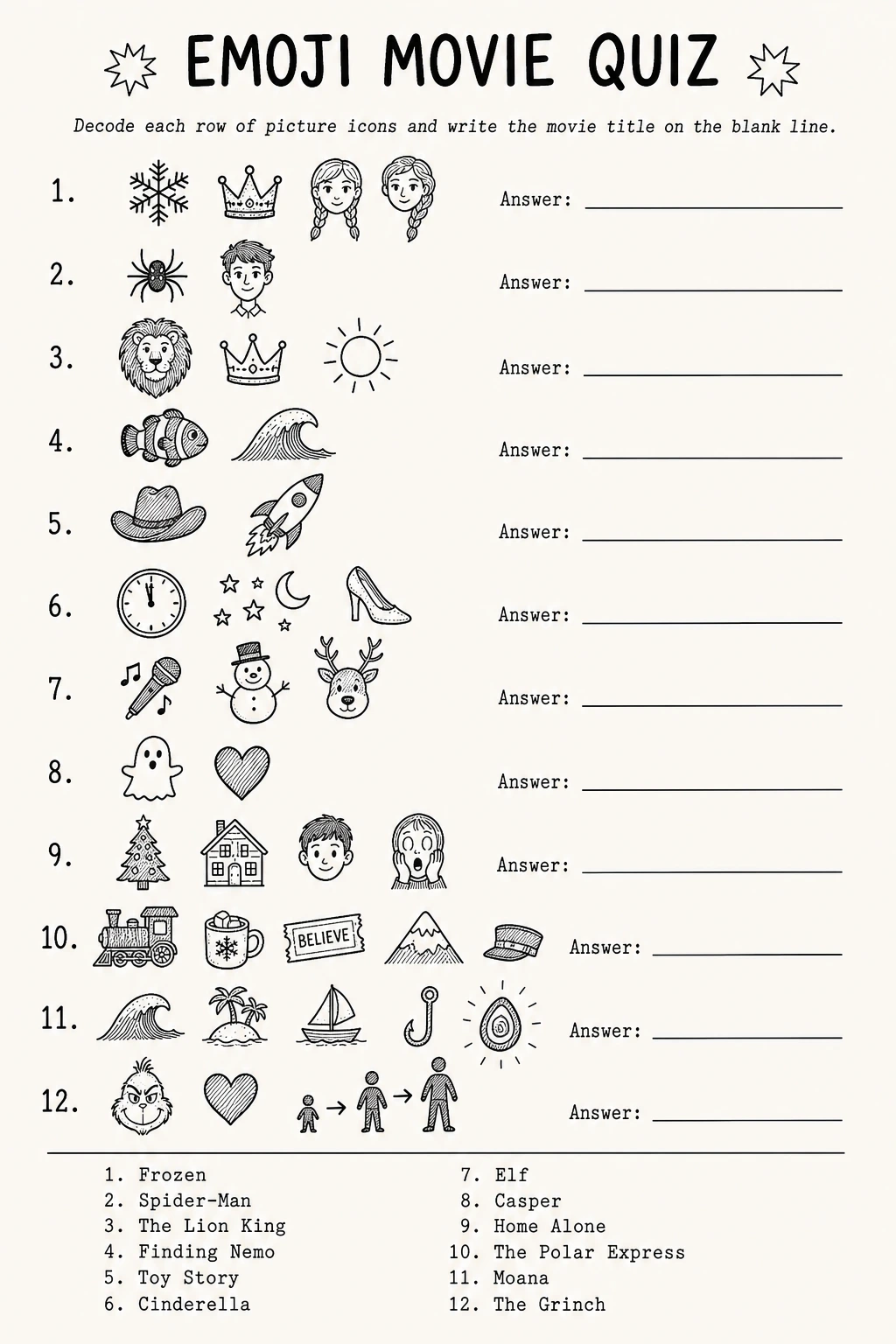 Emoji Movie Quiz printable