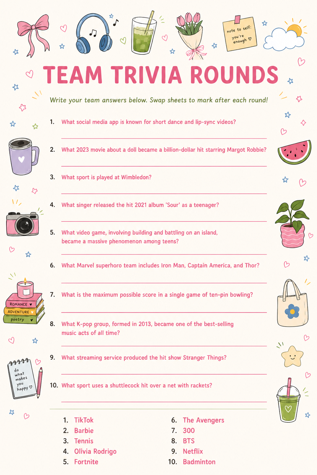 Team Trivia Rounds printable
