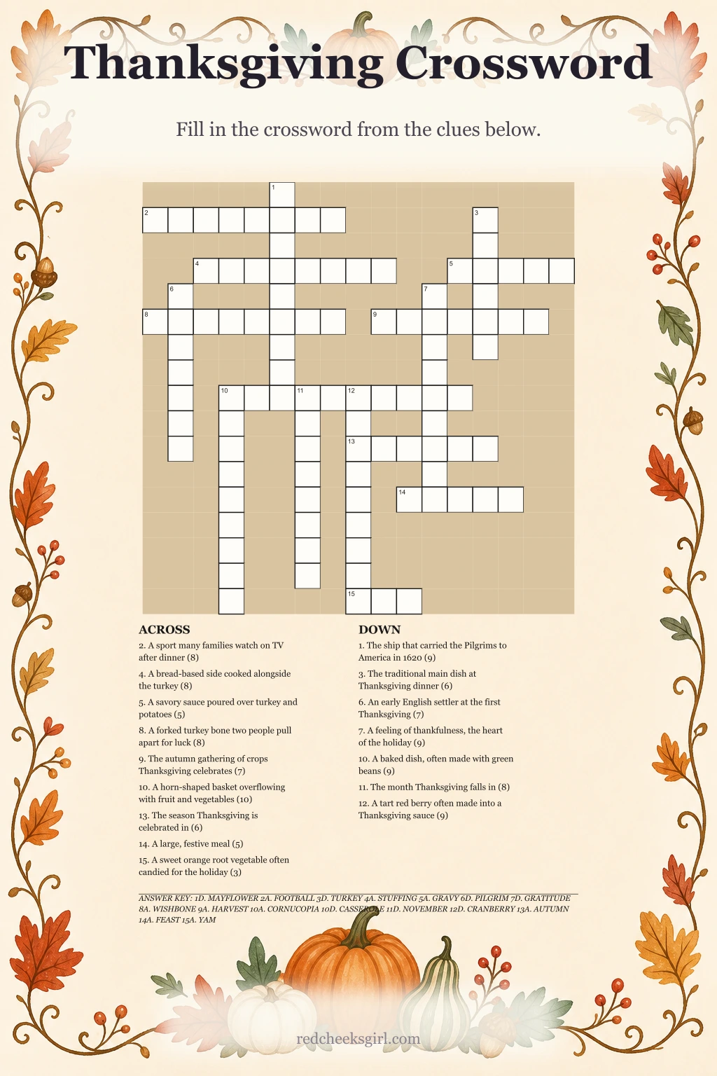 Thanksgiving Crossword printable