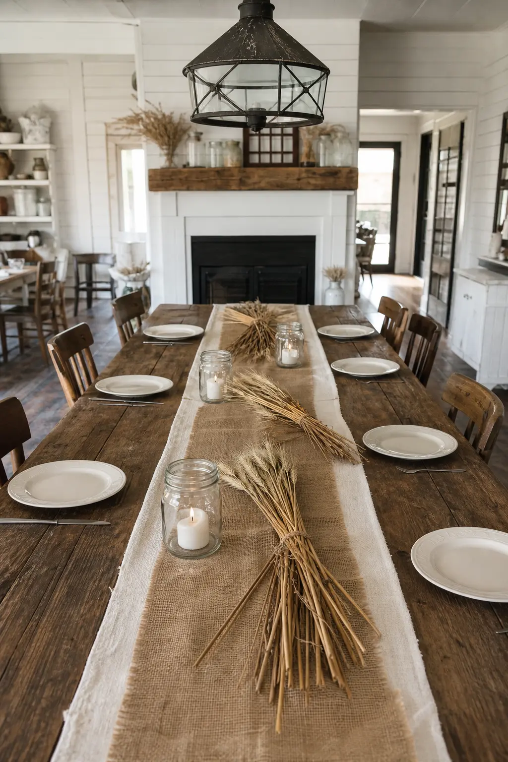 Farmhouse with Wheat and Burlap