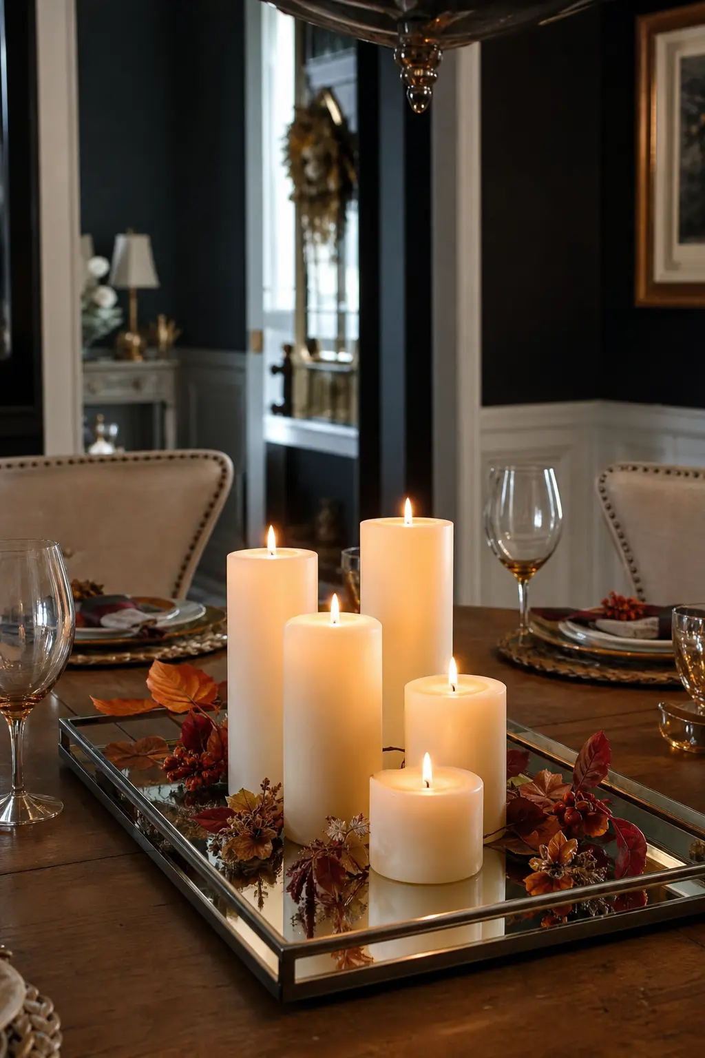 Candle Cluster on a Mirrored Tray