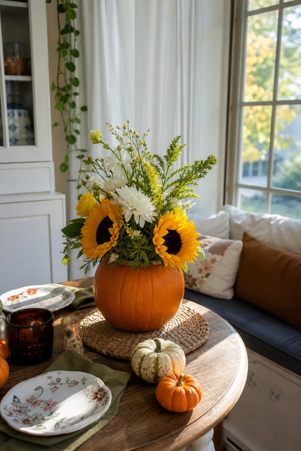 Hollowed Pumpkin Used as a Vase