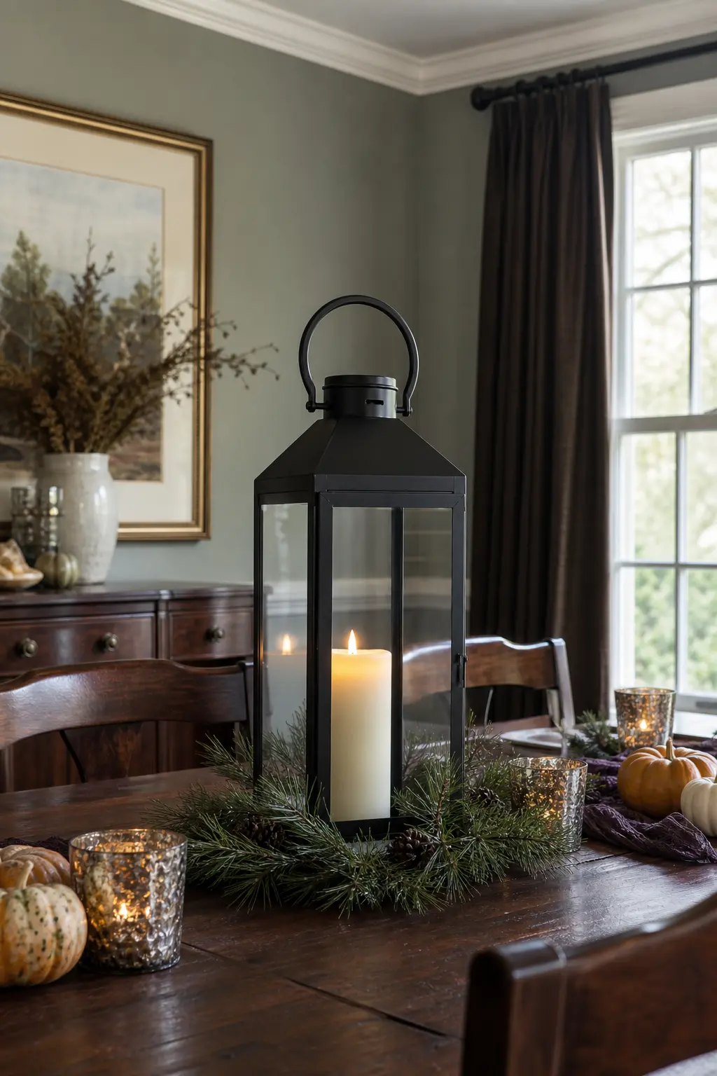 Lantern with a Single Pillar Candle