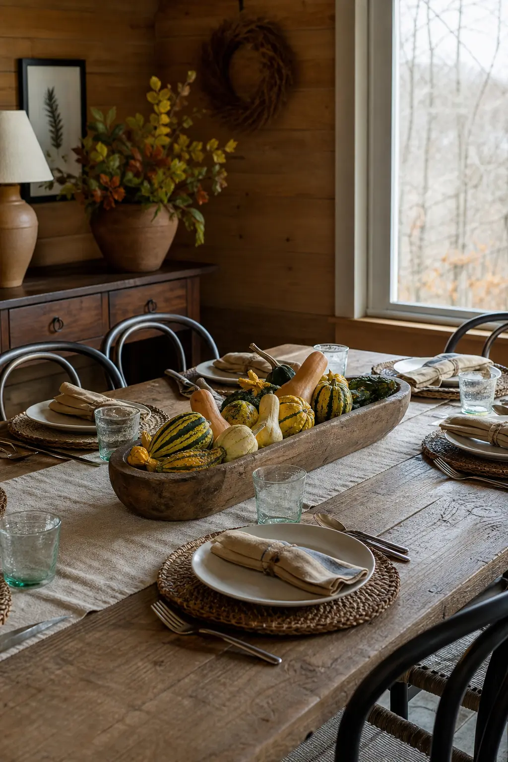 Low Wooden Trough of Gourds