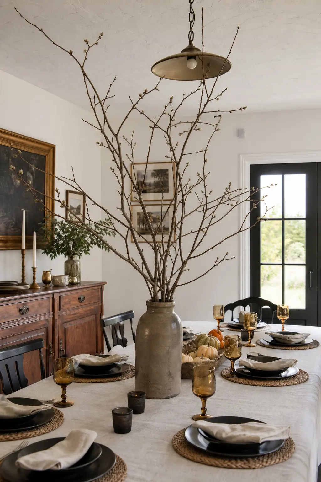 Tall Branches in a Stoneware Jug