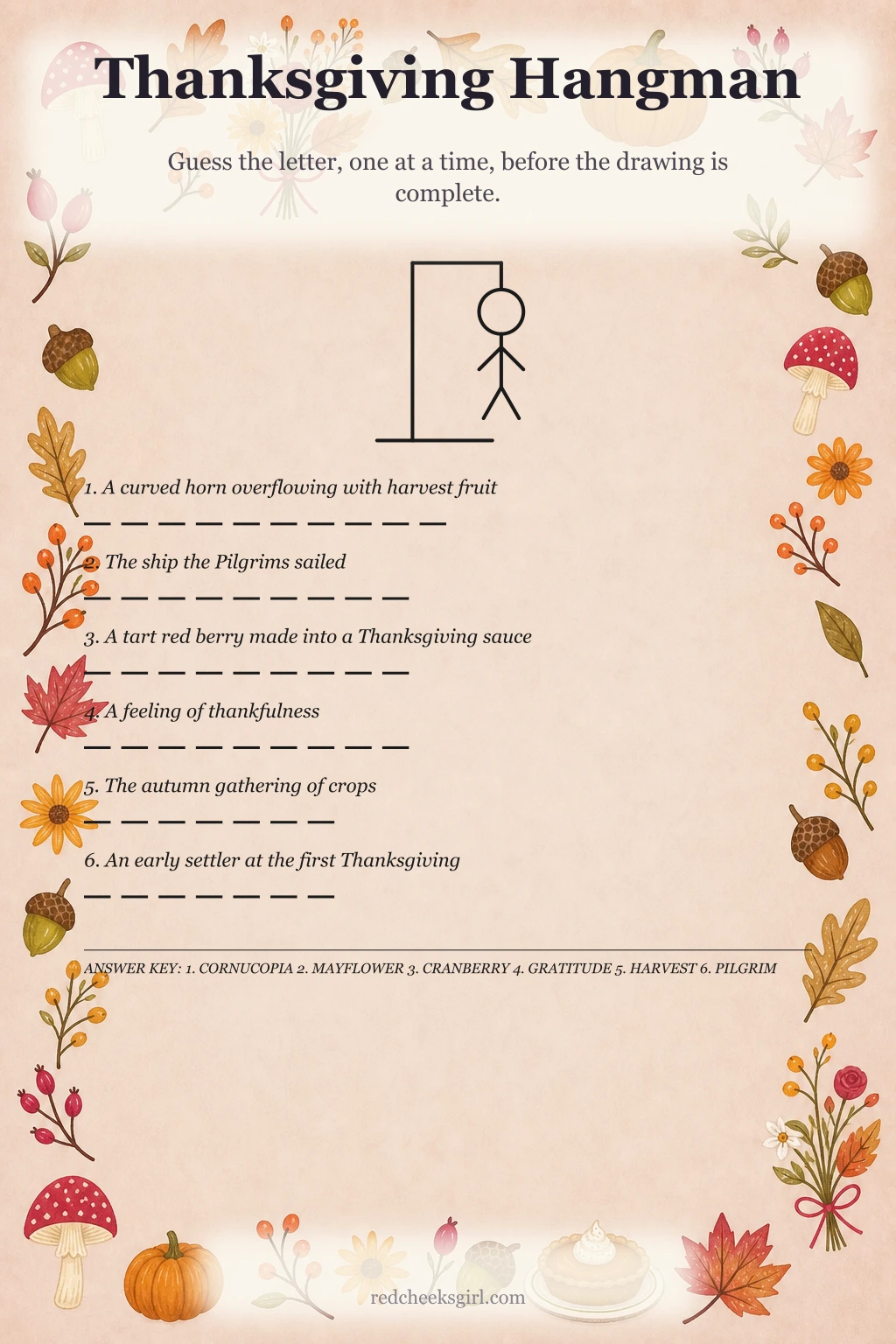 Thanksgiving Hangman printable