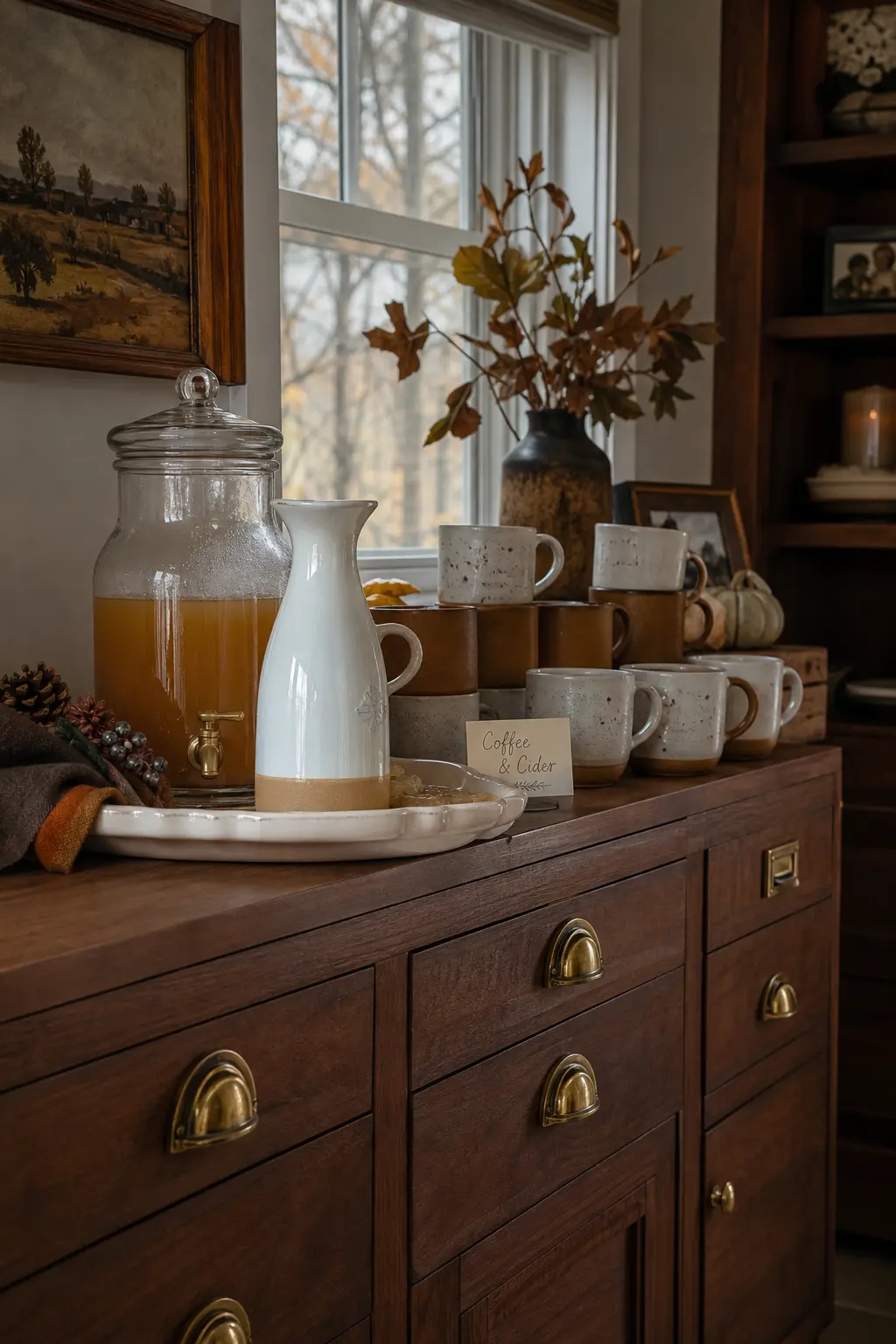 Coffee and Cider Station Ready Before Anyone Arrives