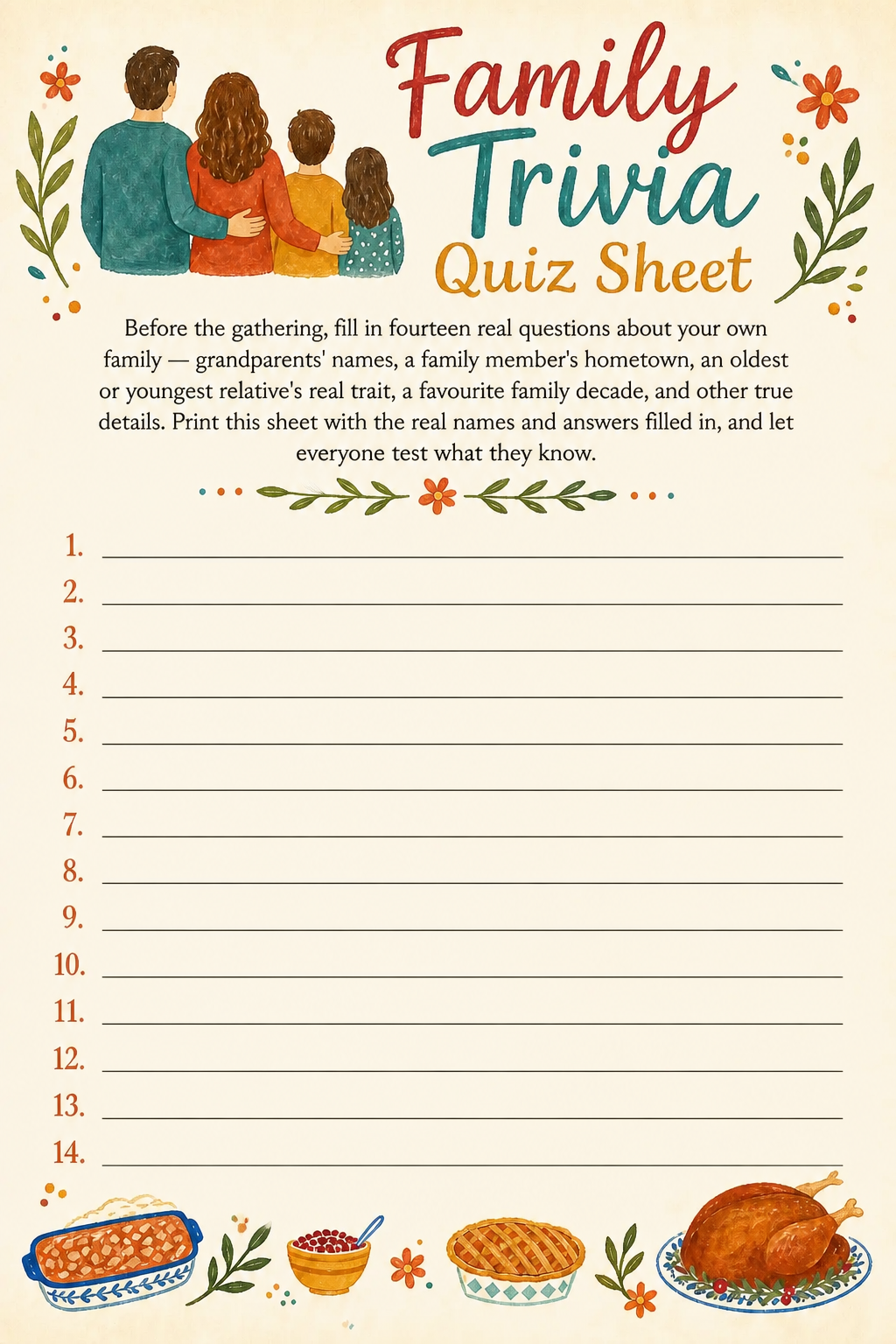 17. Family Trivia Quiz Sheet printable