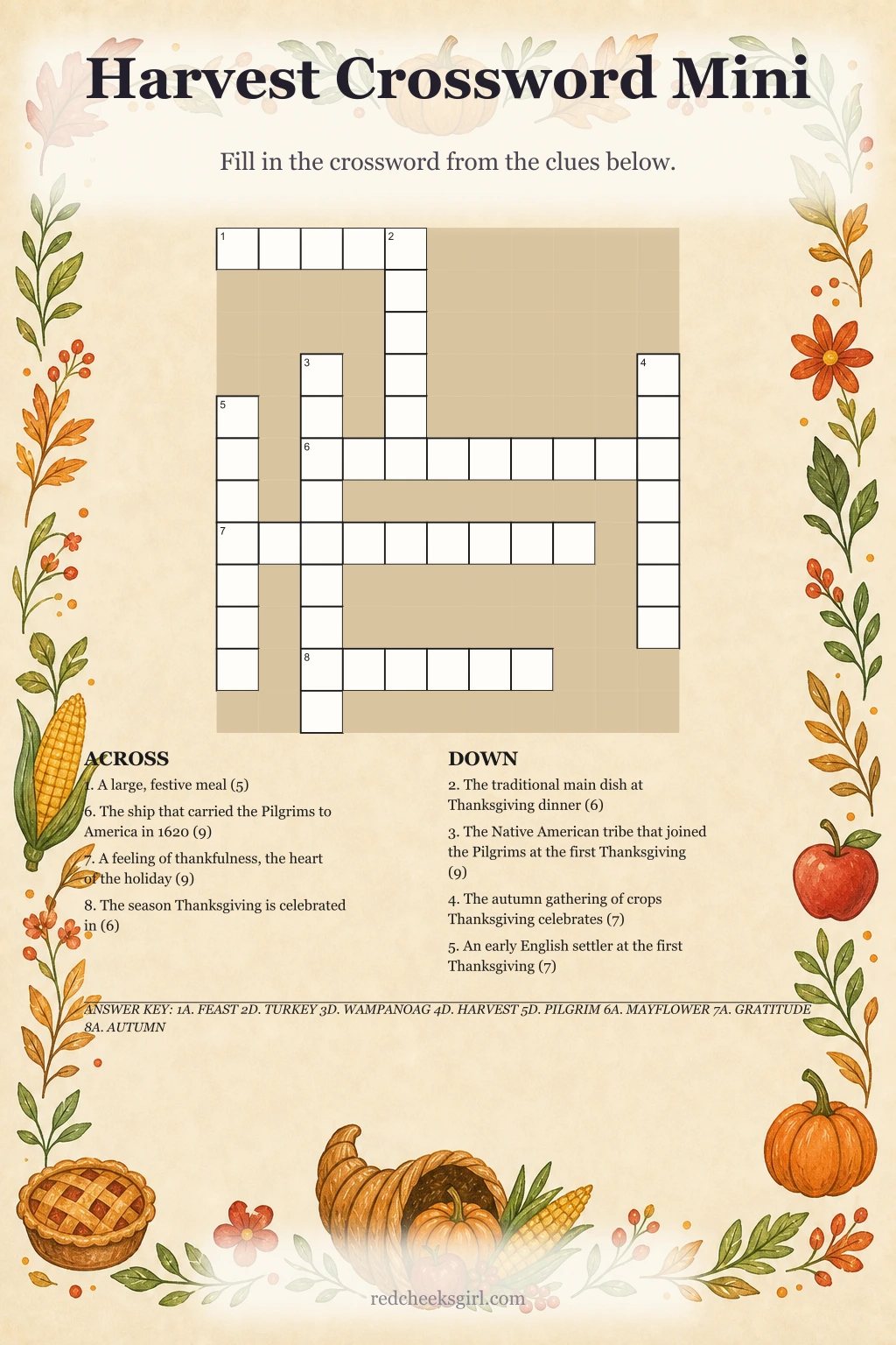 4. Harvest Crossword Mini printable