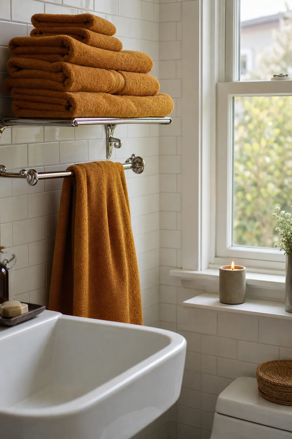 Bathroom: A Candle and a Darker Towel