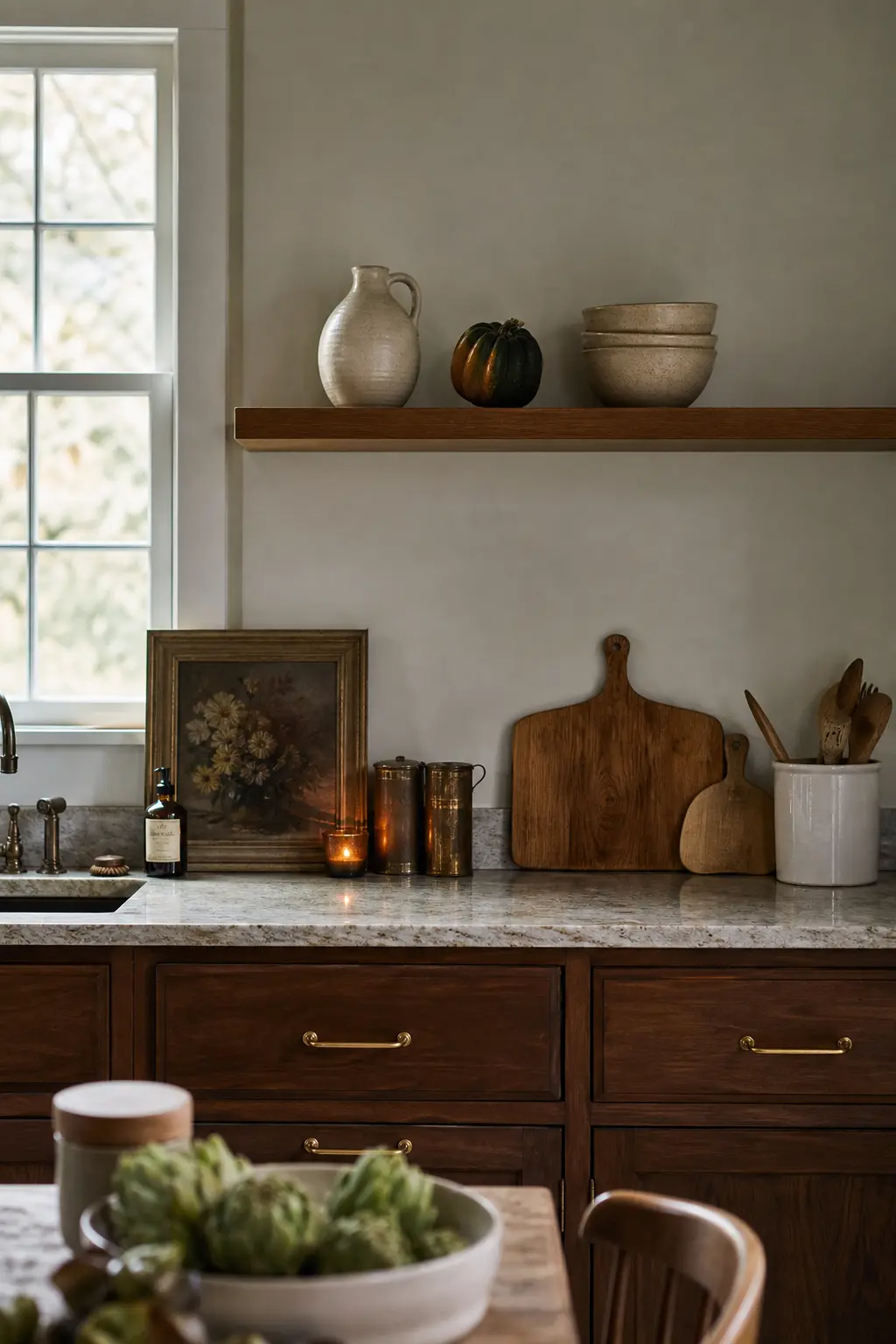 Kitchen: One Shelf Restyled With a Squash and a Jug