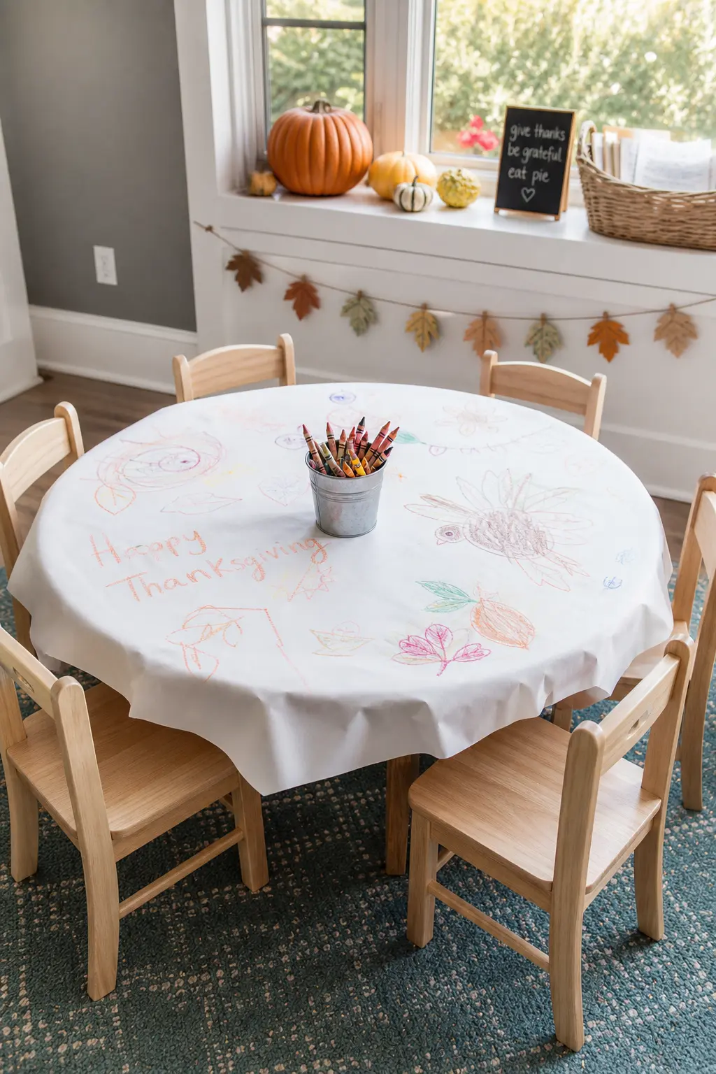 Kids Table with Paper Covering and Crayons