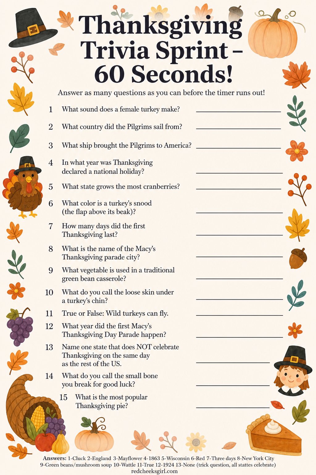 Thanksgiving Trivia Sprint printable