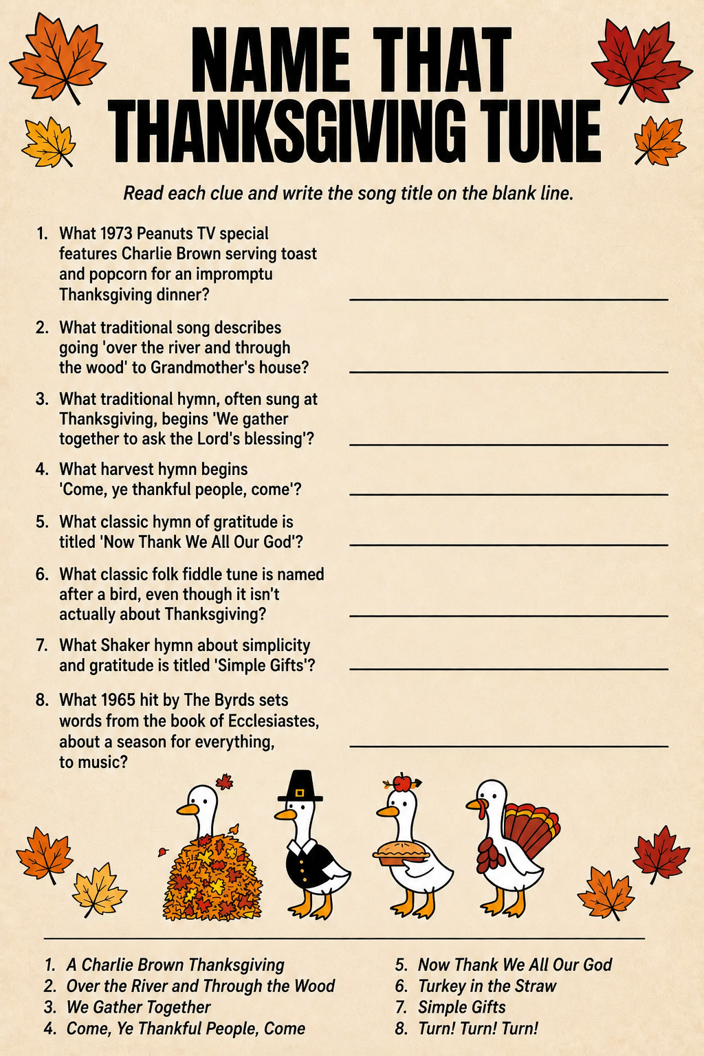 Name That Thanksgiving Tune printable