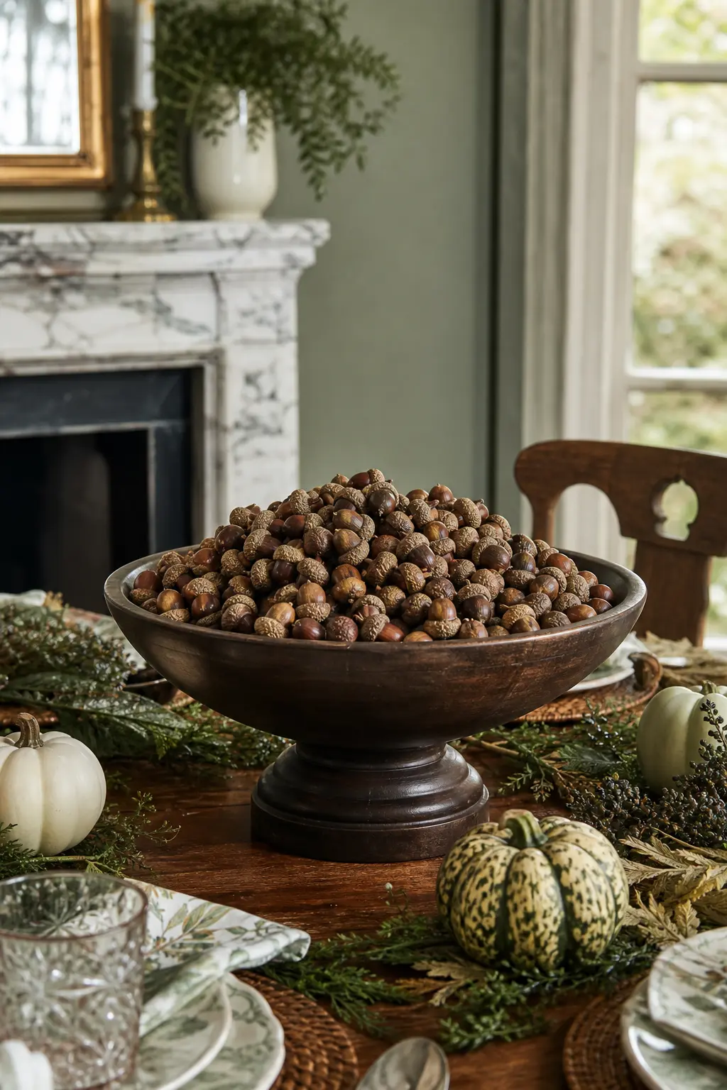 Acorns in a Footed Bowl