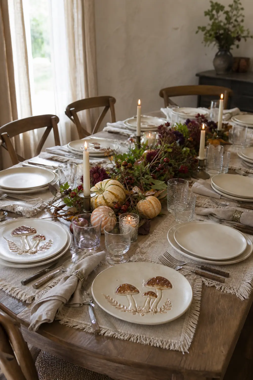 Ceramic Mushroom Plates Mixed Into the Setting