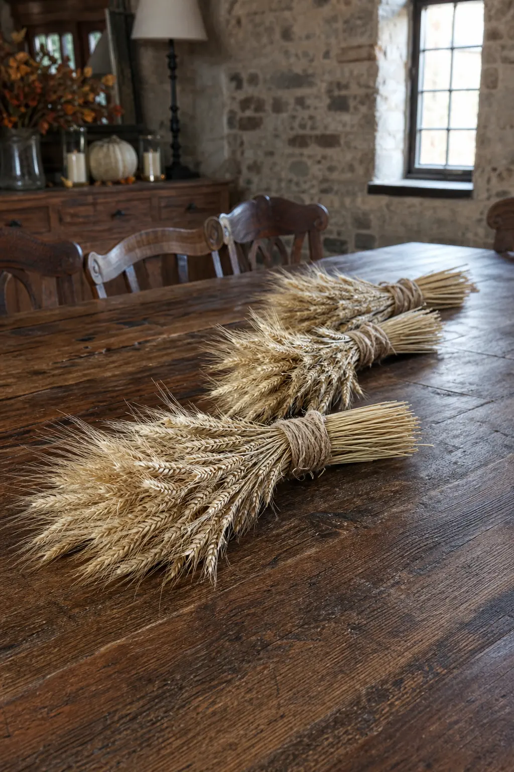 Wheat Bundles Laid Along the Table