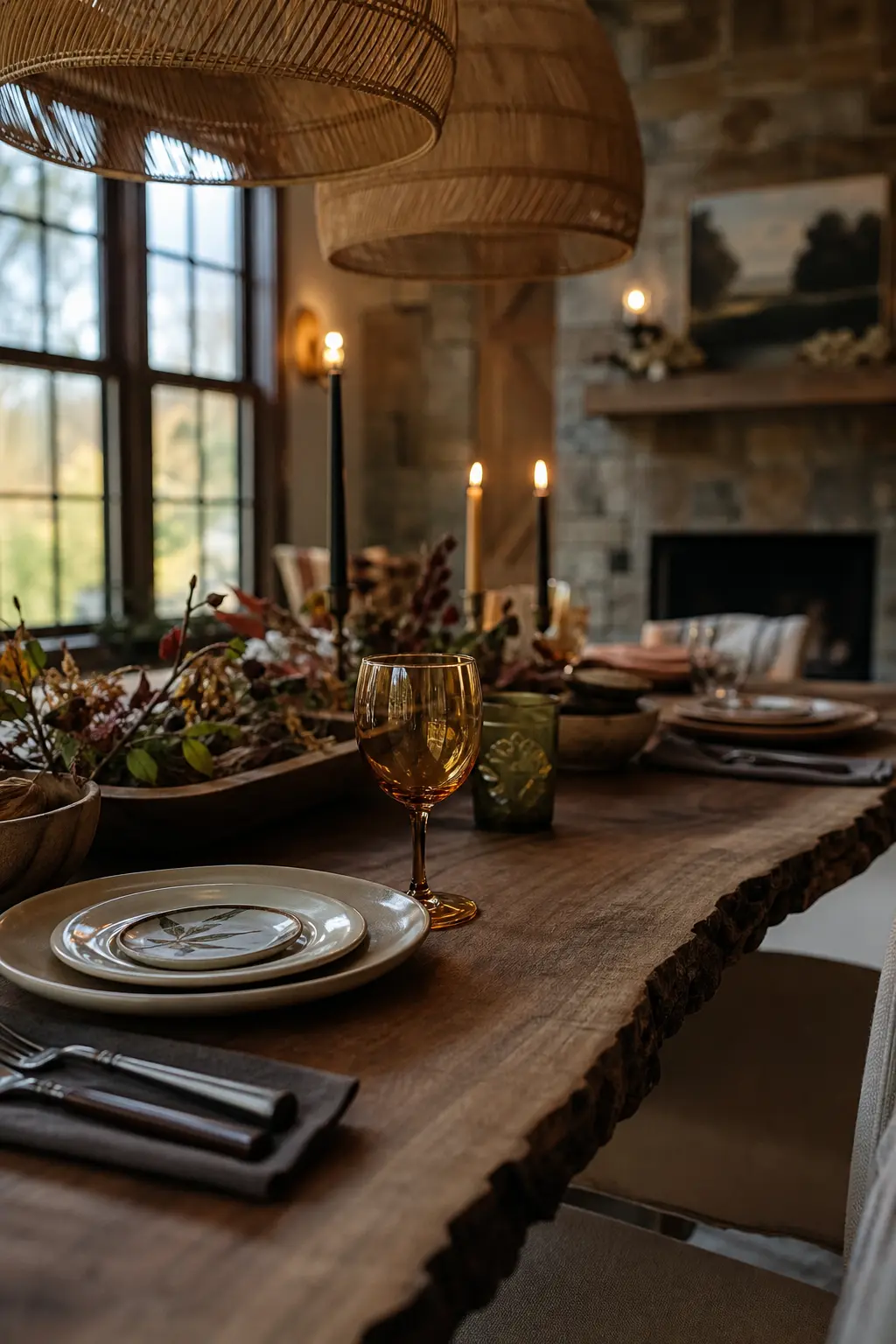 Amber Glass Against Bare Wood
