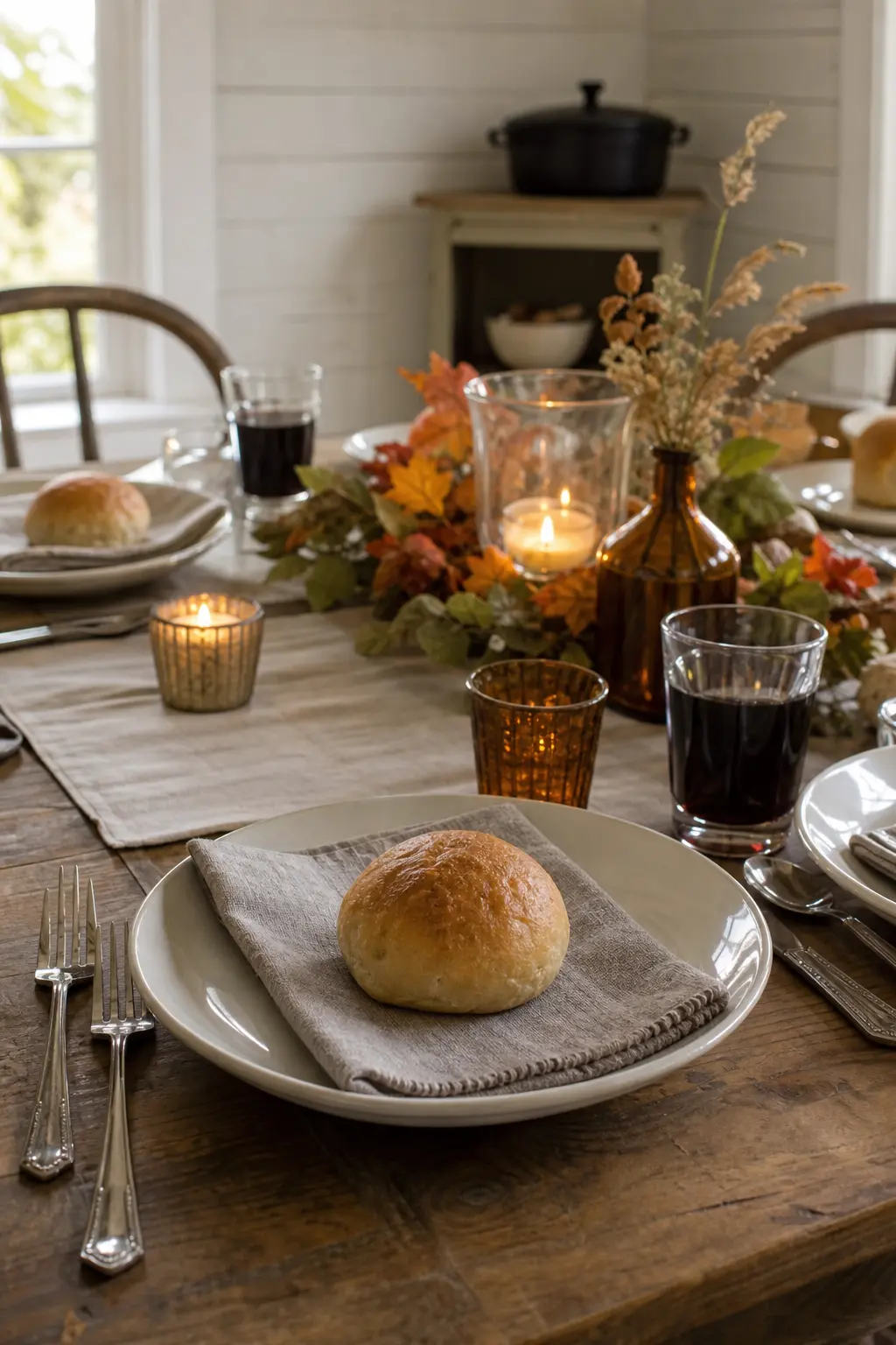 Bread Roll Set Directly on the Napkin