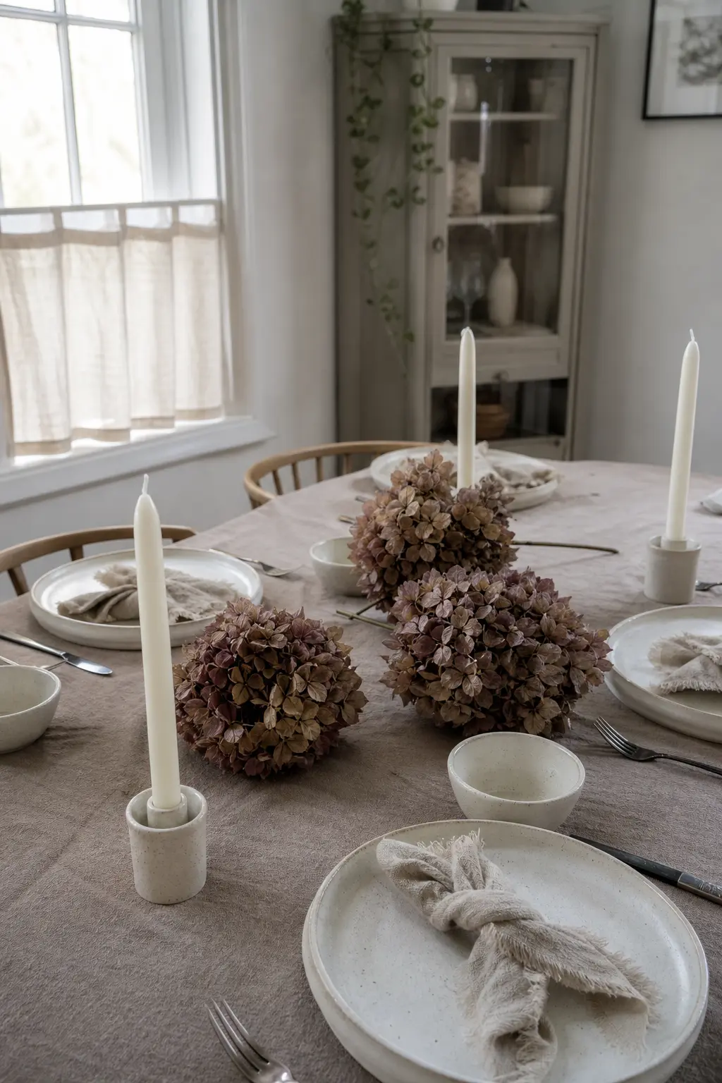 Cream Ceramic and Dried Hydrangea