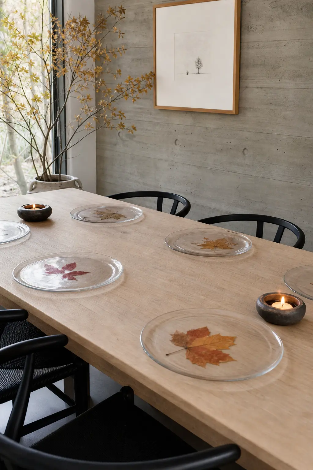 Pressed Autumn Leaves Under Glass