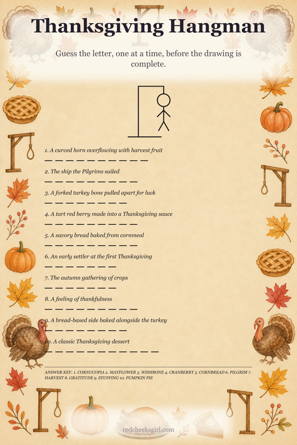 Thanksgiving Hangman printable