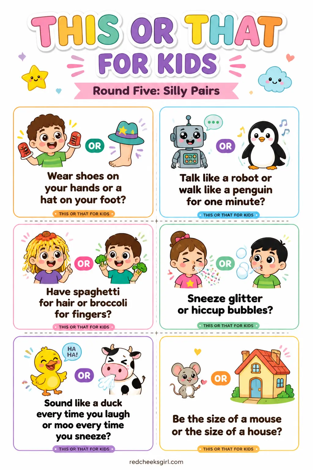 Round Five: Silly Pairs Cards printable