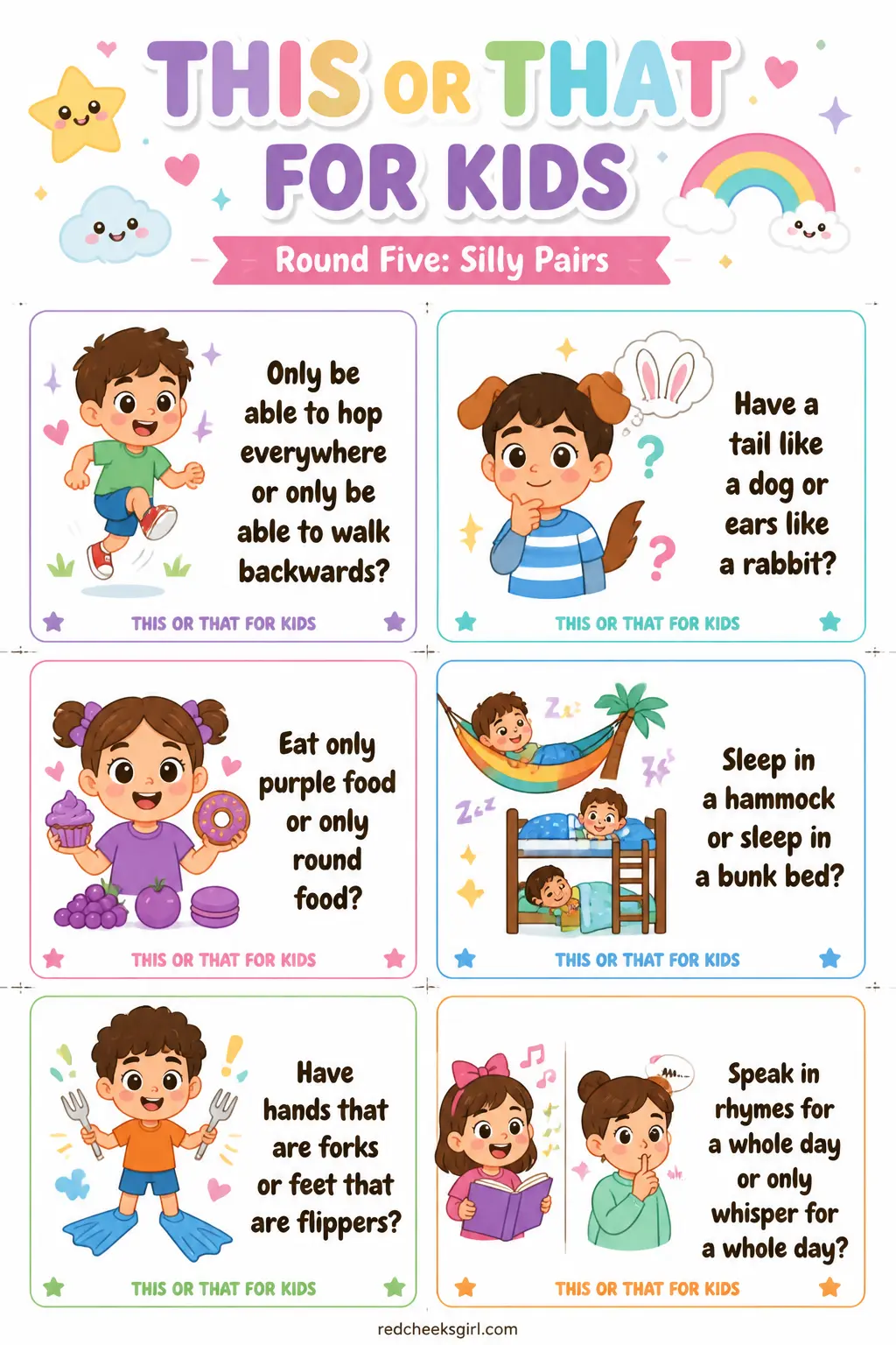 Round Five: Silly Pairs Cards printable