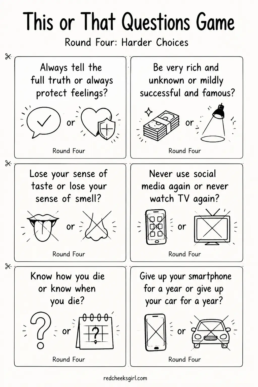 Round Four: Harder Choices Cards A printable