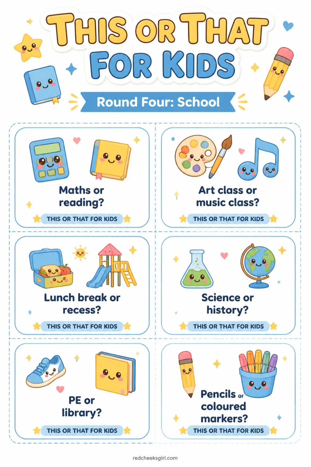 Round Four: School Cards printable