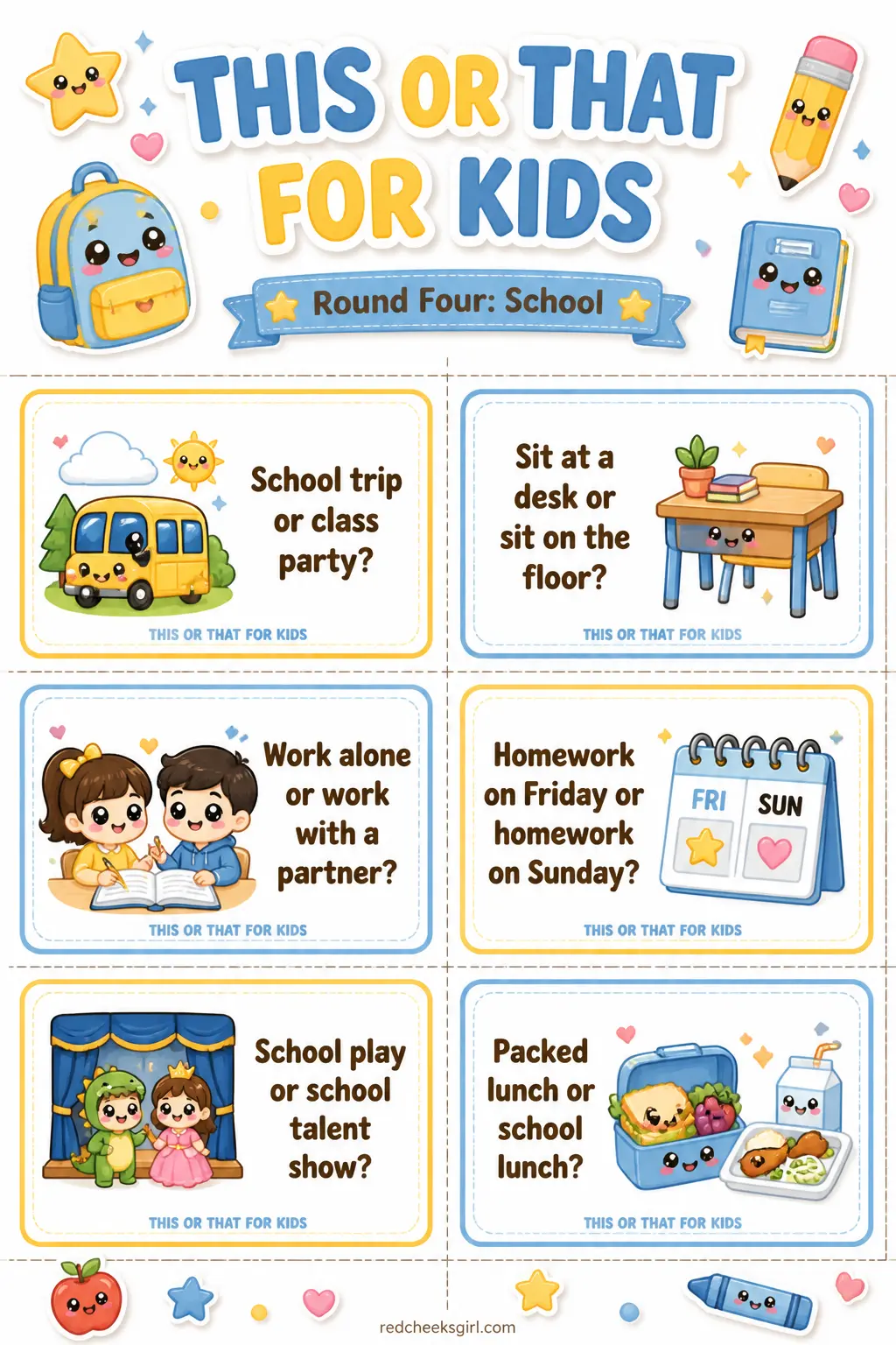 Round Four: School Cards printable