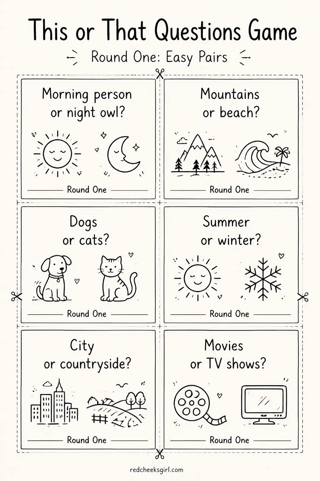 Round One: Easy Pairs Cards A printable
