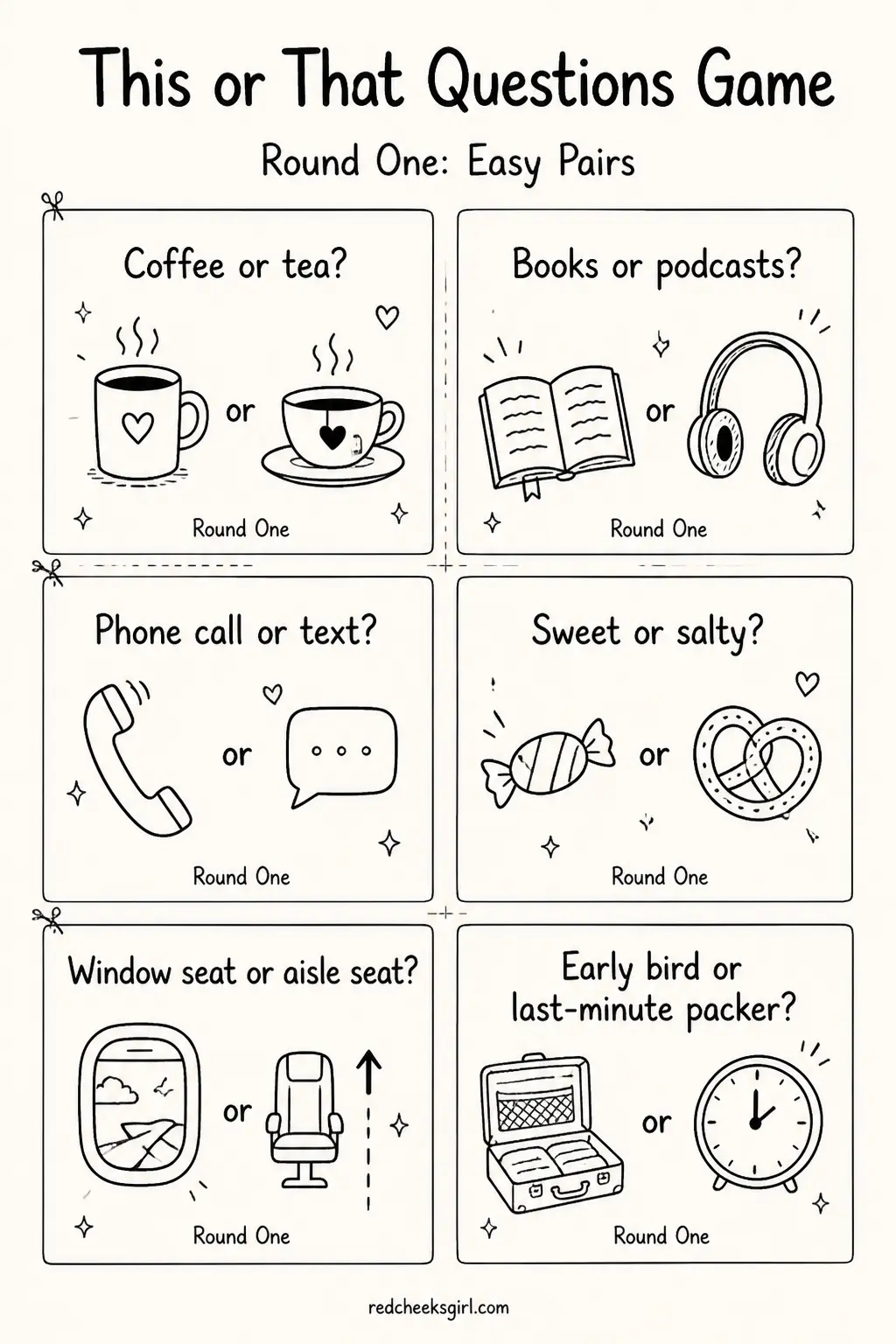 Round One: Easy Pairs Cards B printable