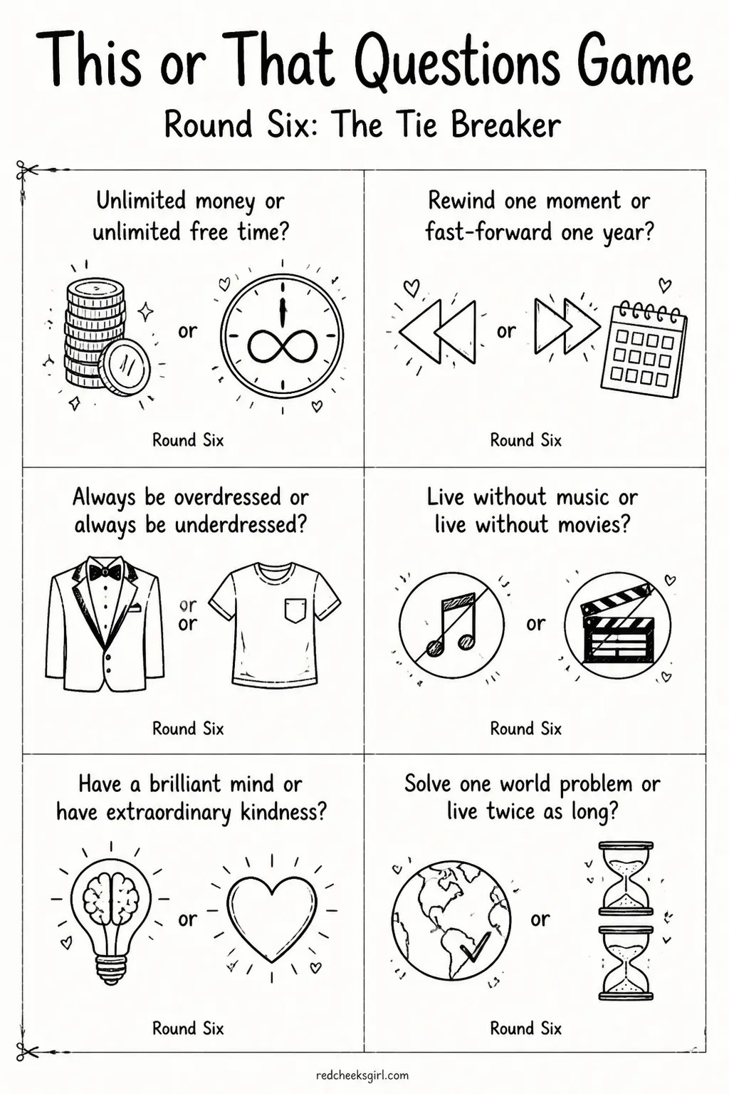 Round Six: The Tie Breaker Cards A printable
