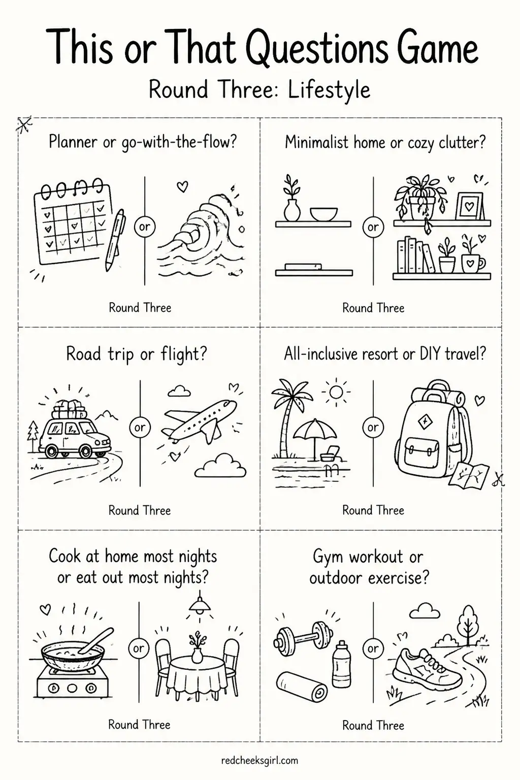 Round Three: Lifestyle Cards A printable