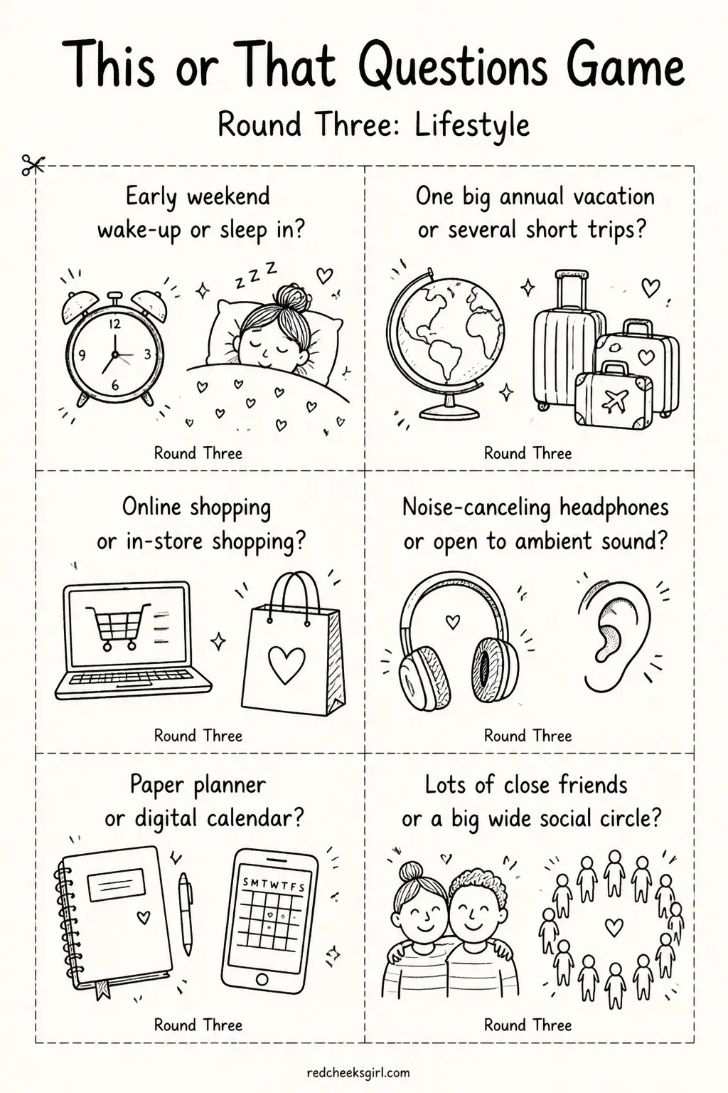 Round Three: Lifestyle Cards B printable