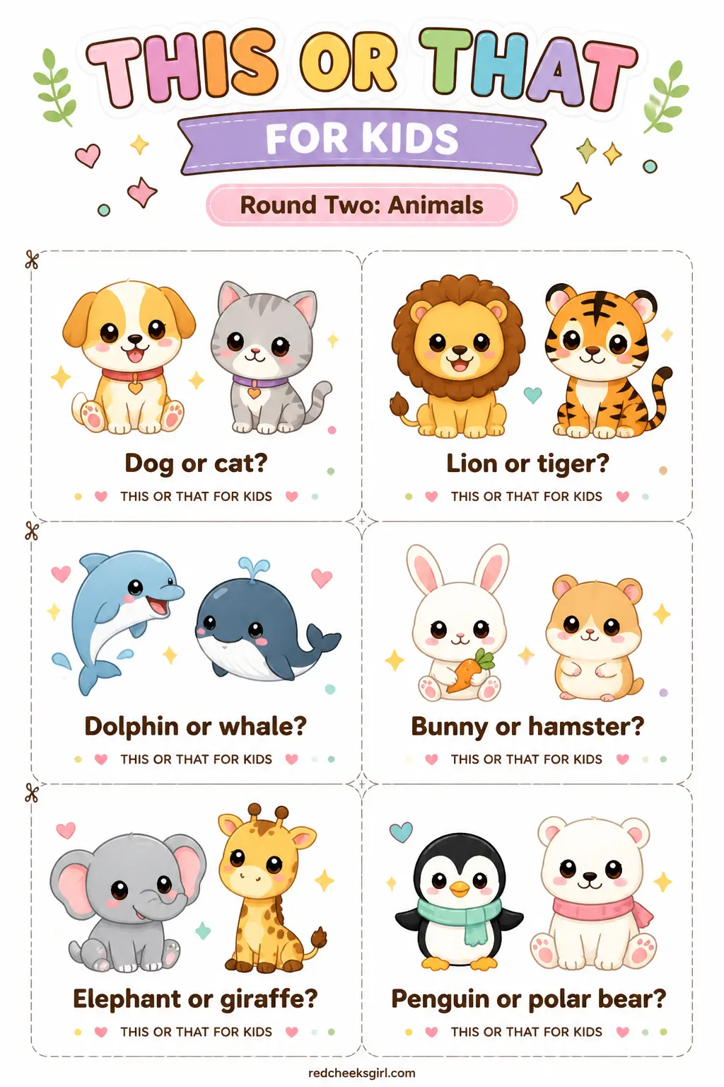 Round Two: Animals Cards printable