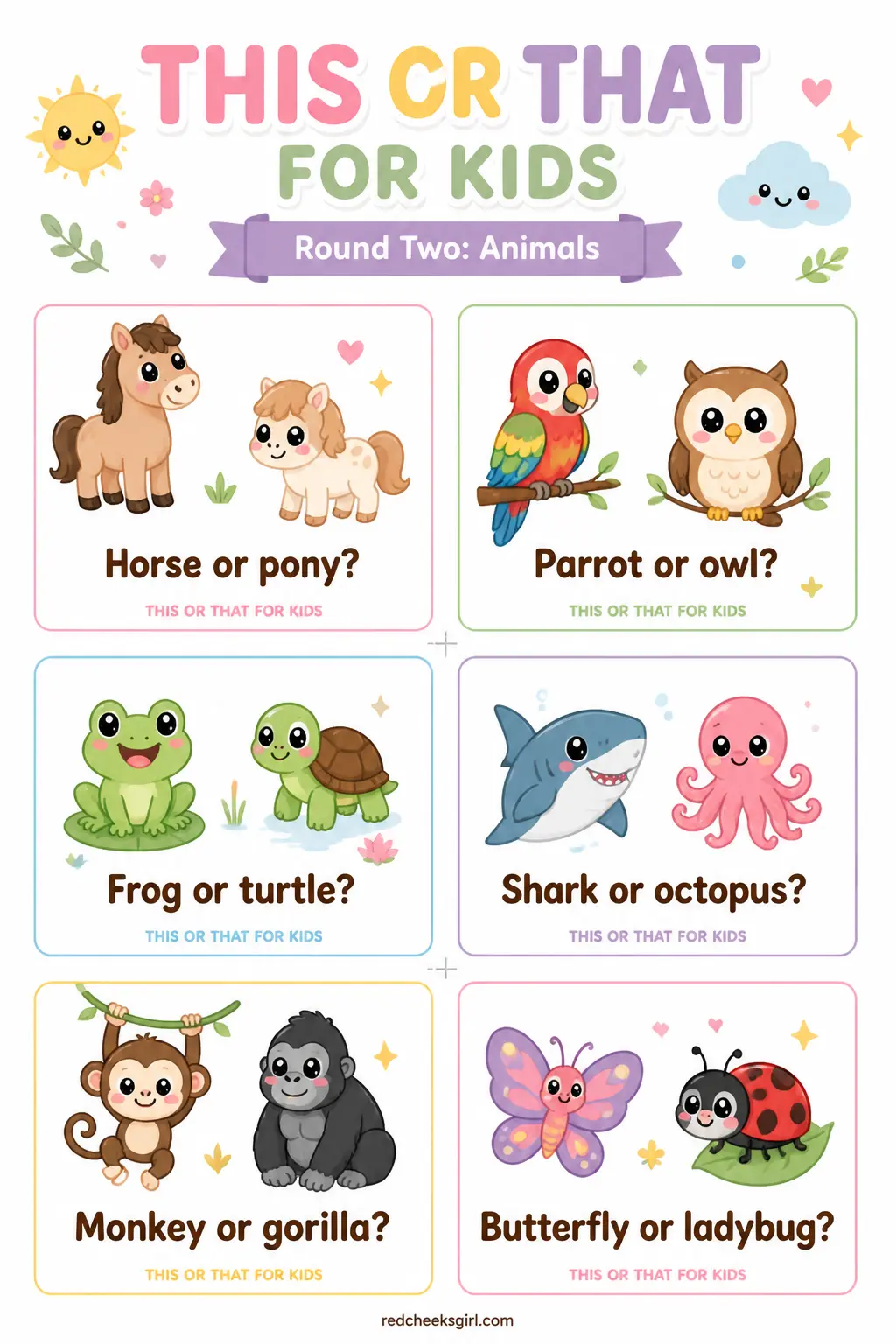 Round Two: Animals Cards printable