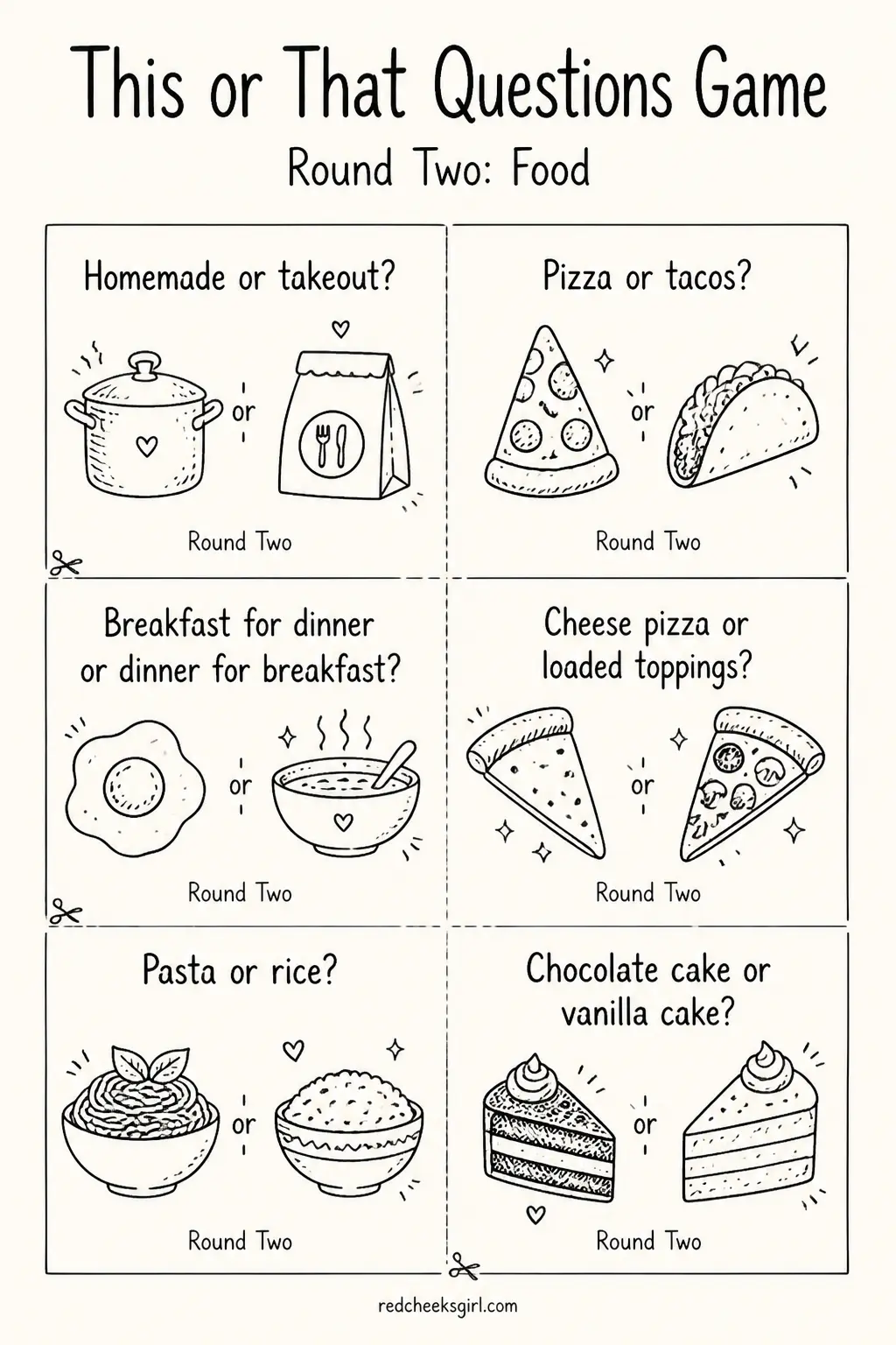 Round Two: Food Cards A printable