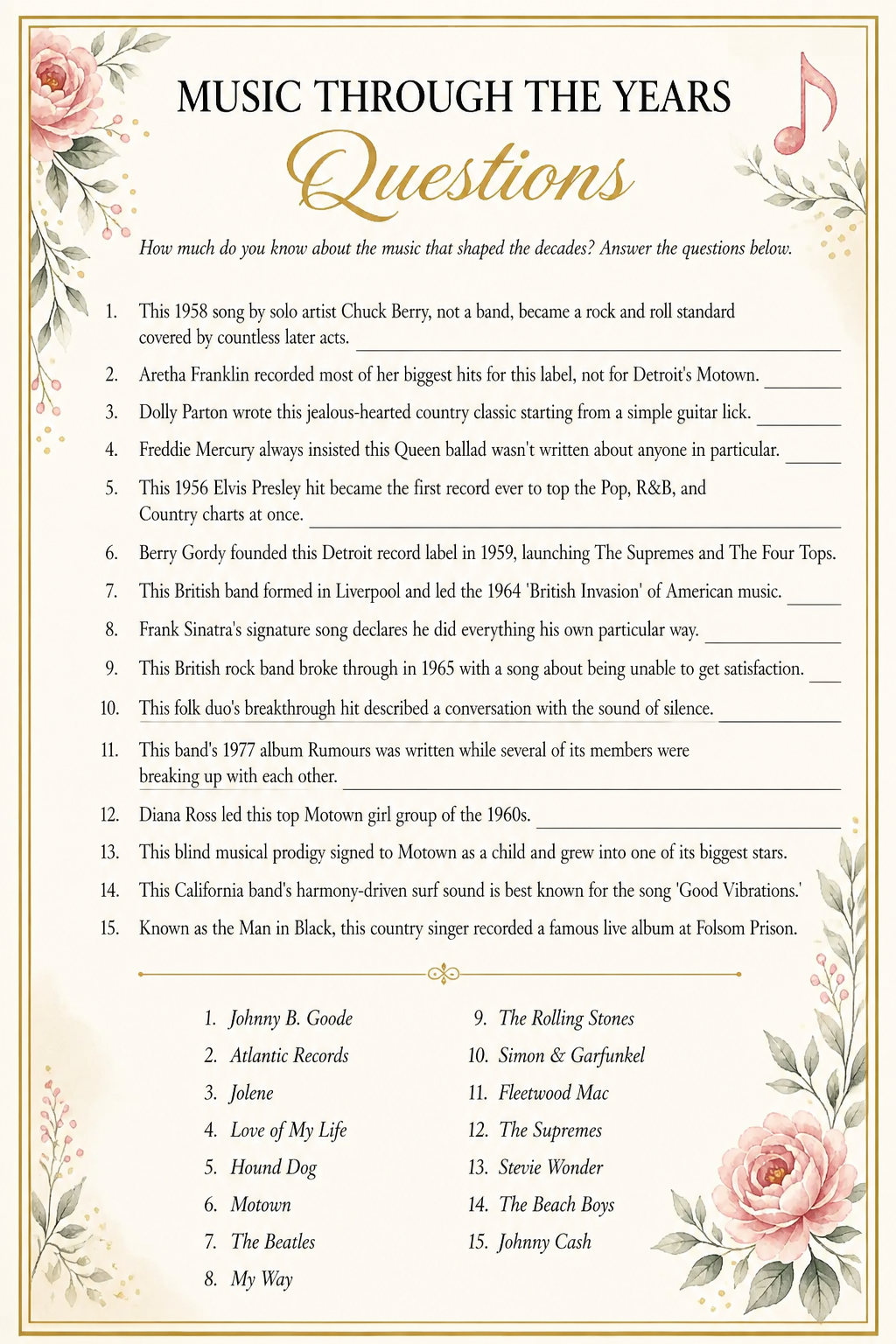 Music Through the Years Questions printable